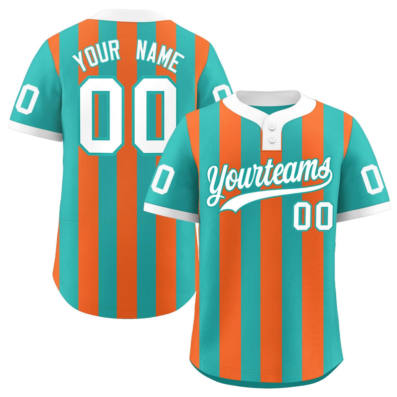 Custom Aqua Orange Stripe Fashion Authentic Two-Button Softball Jersey