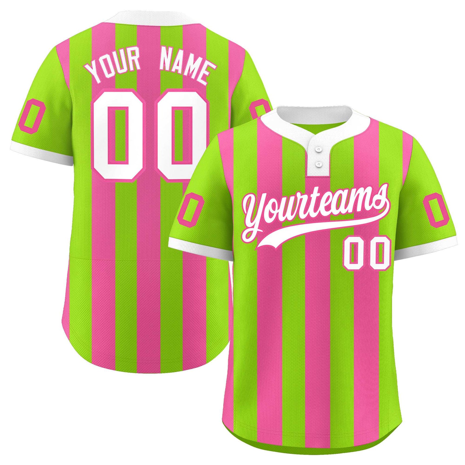 Custom Neon Green Pink Stripe Fashion Authentic Two-Button Softball Jersey