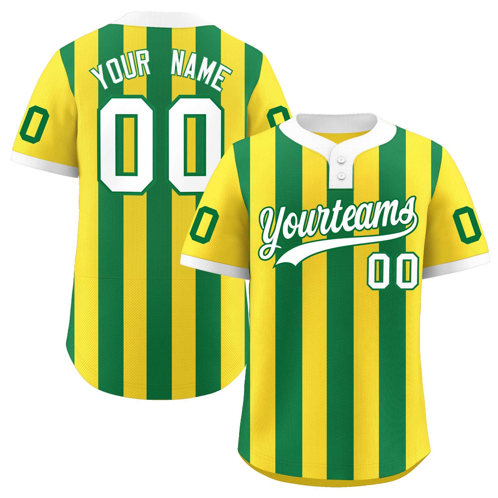 Custom Gold Kelly Green Stripe Fashion Authentic Two-Button Softball Jersey