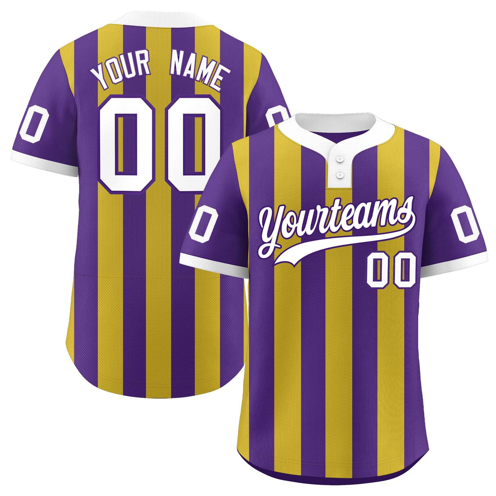 Custom Purple Old Gold Stripe Fashion Authentic Two-Button Softball Jersey