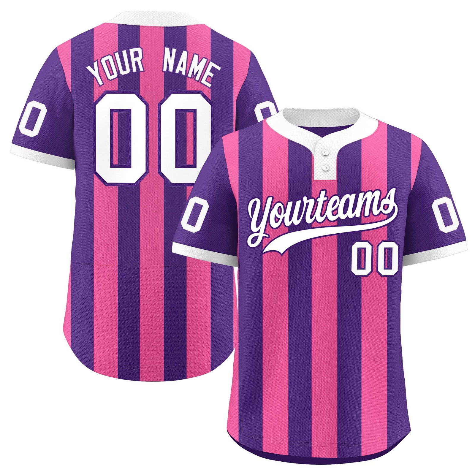 Custom Purple Pink Stripe Fashion Authentic Two-Button Softball Jersey