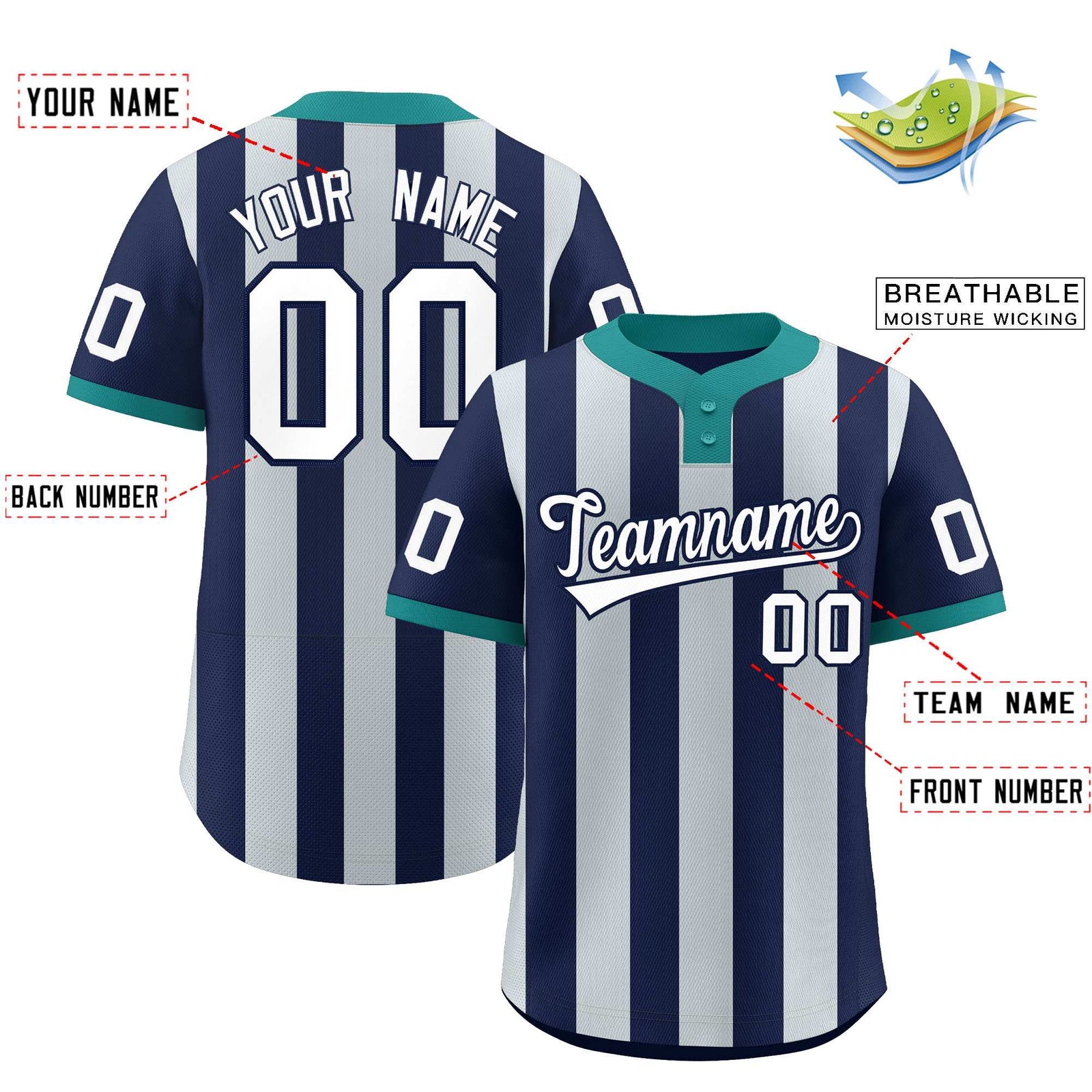 Custom Navy Silver Stripe Fashion Authentic Two-Button Softball Jersey