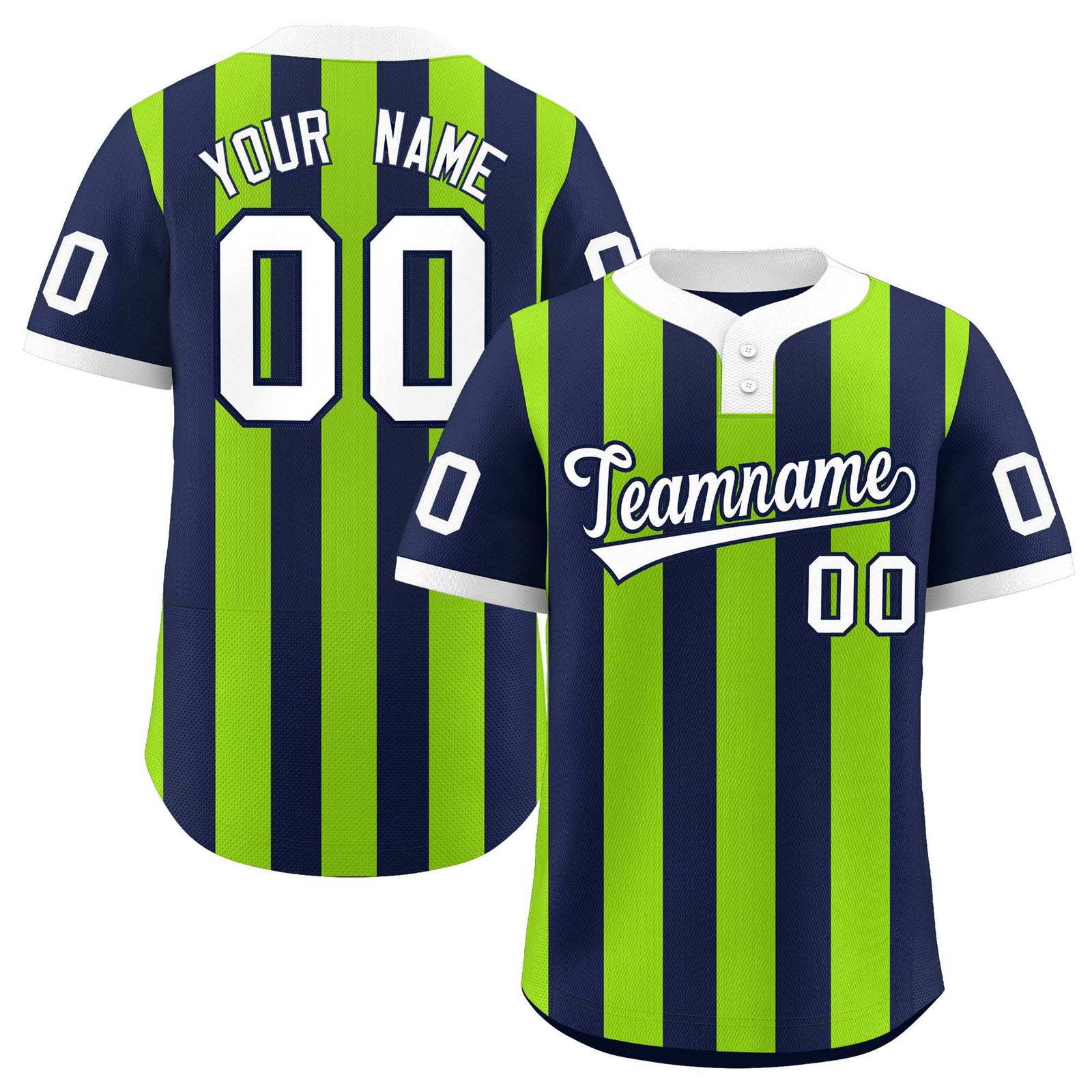 Custom Navy Neon Green Stripe Fashion Authentic Two-Button Softball Jersey