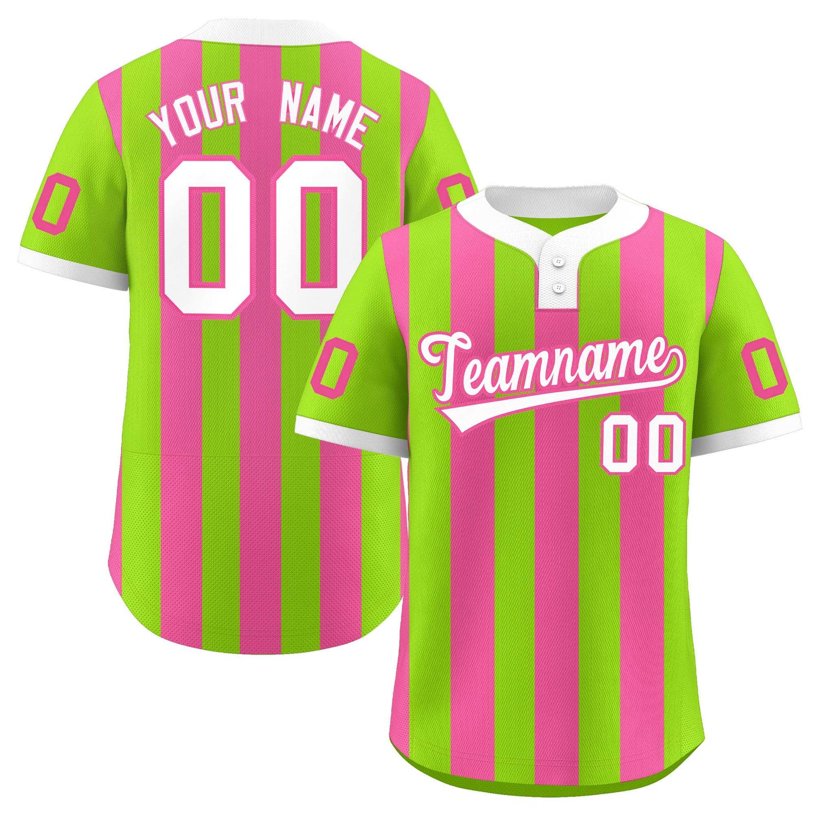 Custom Neon Green Pink Stripe Fashion Authentic Two-Button Softball Jersey