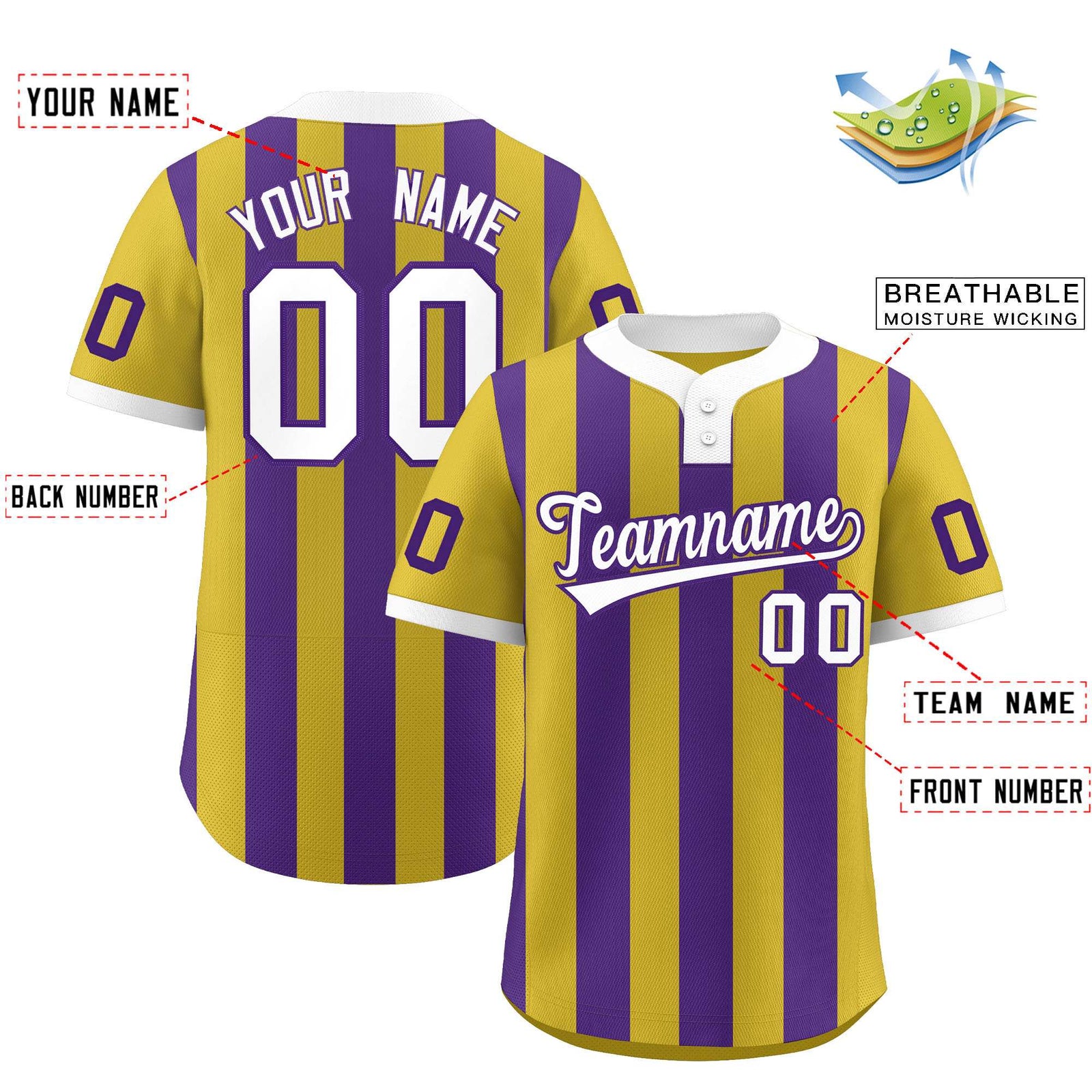 Custom Old Gold Purple Stripe Fashion Authentic Two-Button Softball Jersey