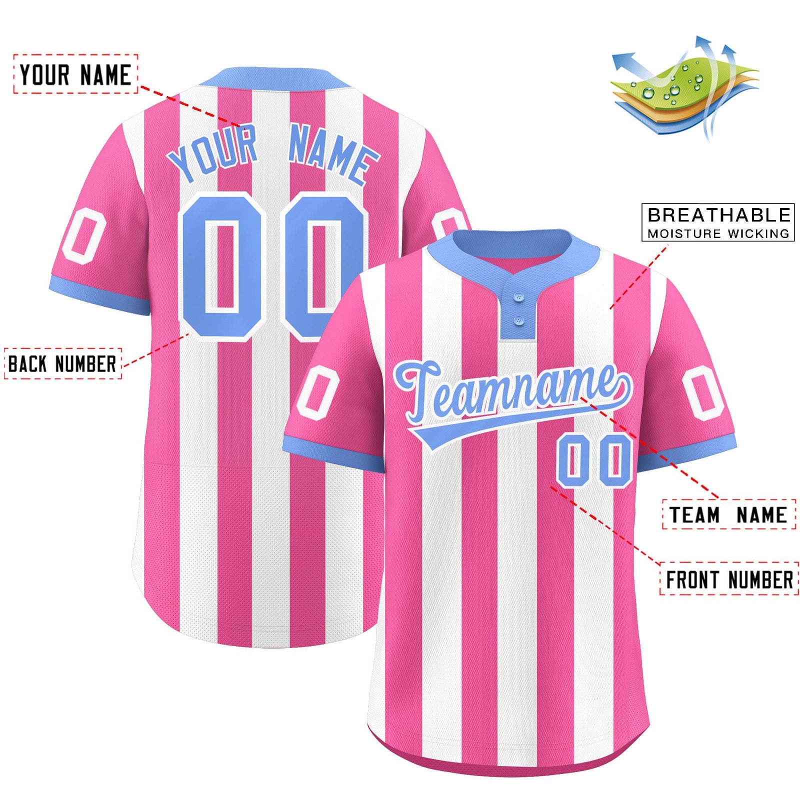 Custom Pink White Stripe Fashion Authentic Two-Button Softball Jersey