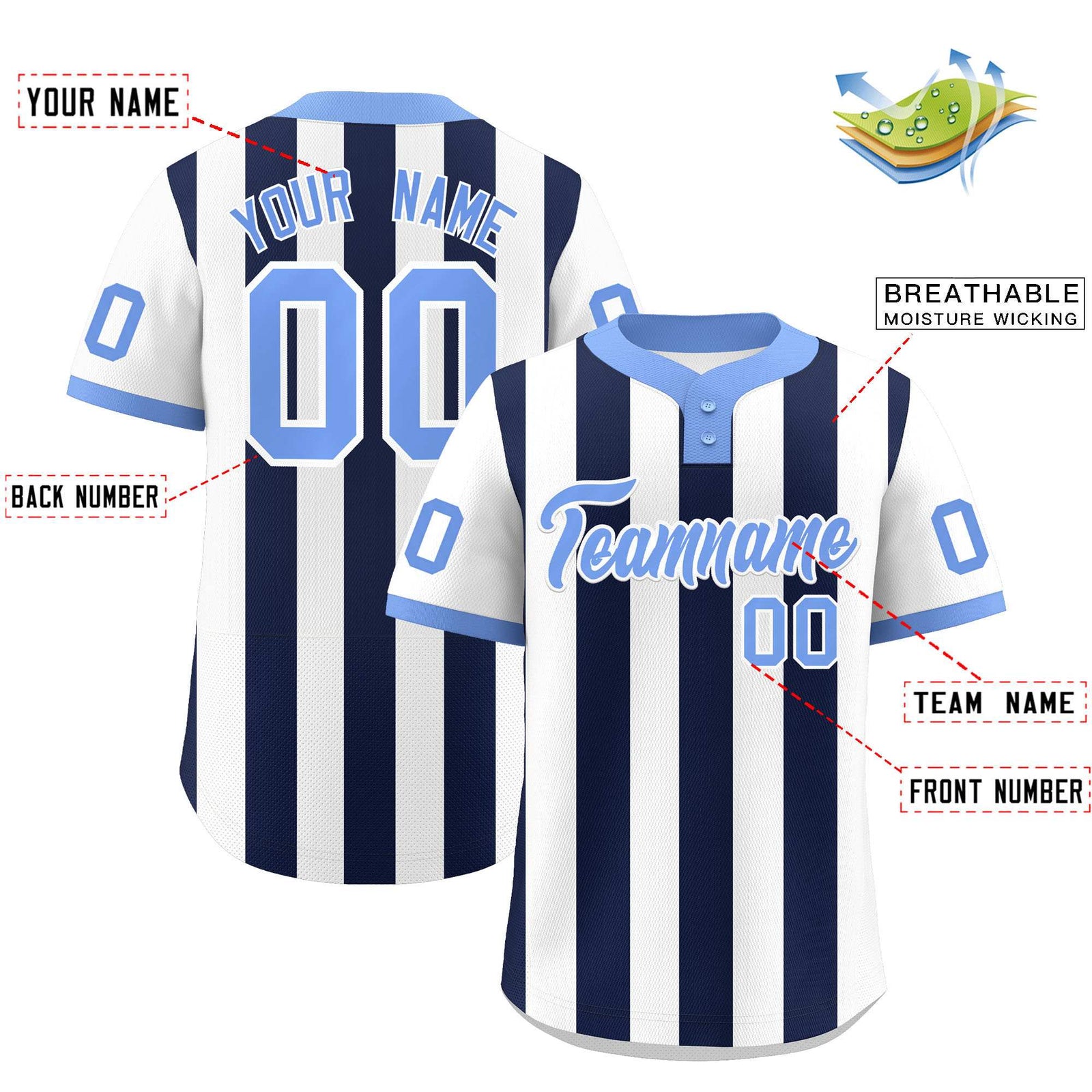 Custom White Navy Stripe Fashion Authentic Two-Button Softball Jersey