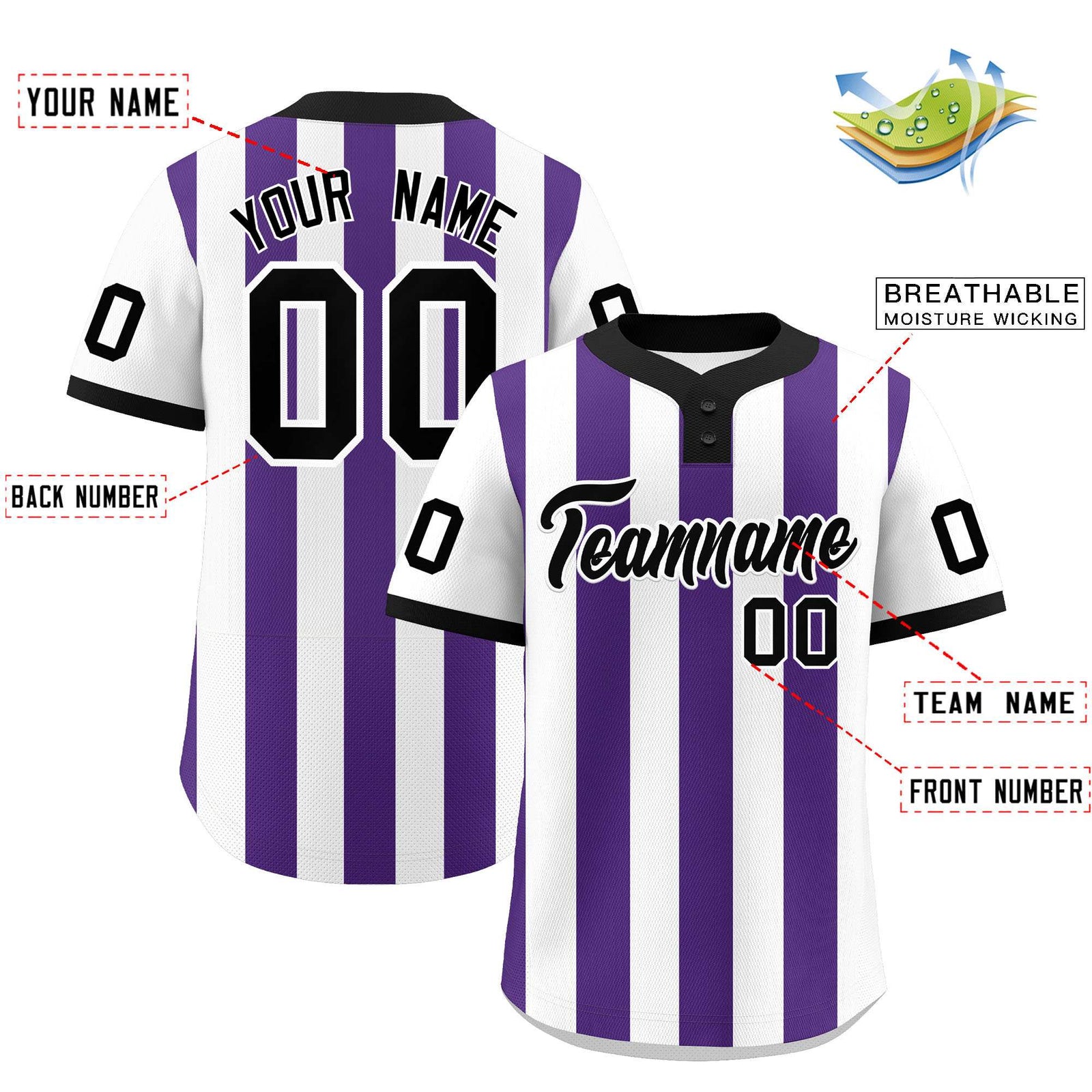 Custom White Purple Stripe Fashion Authentic Two-Button Softball Jersey