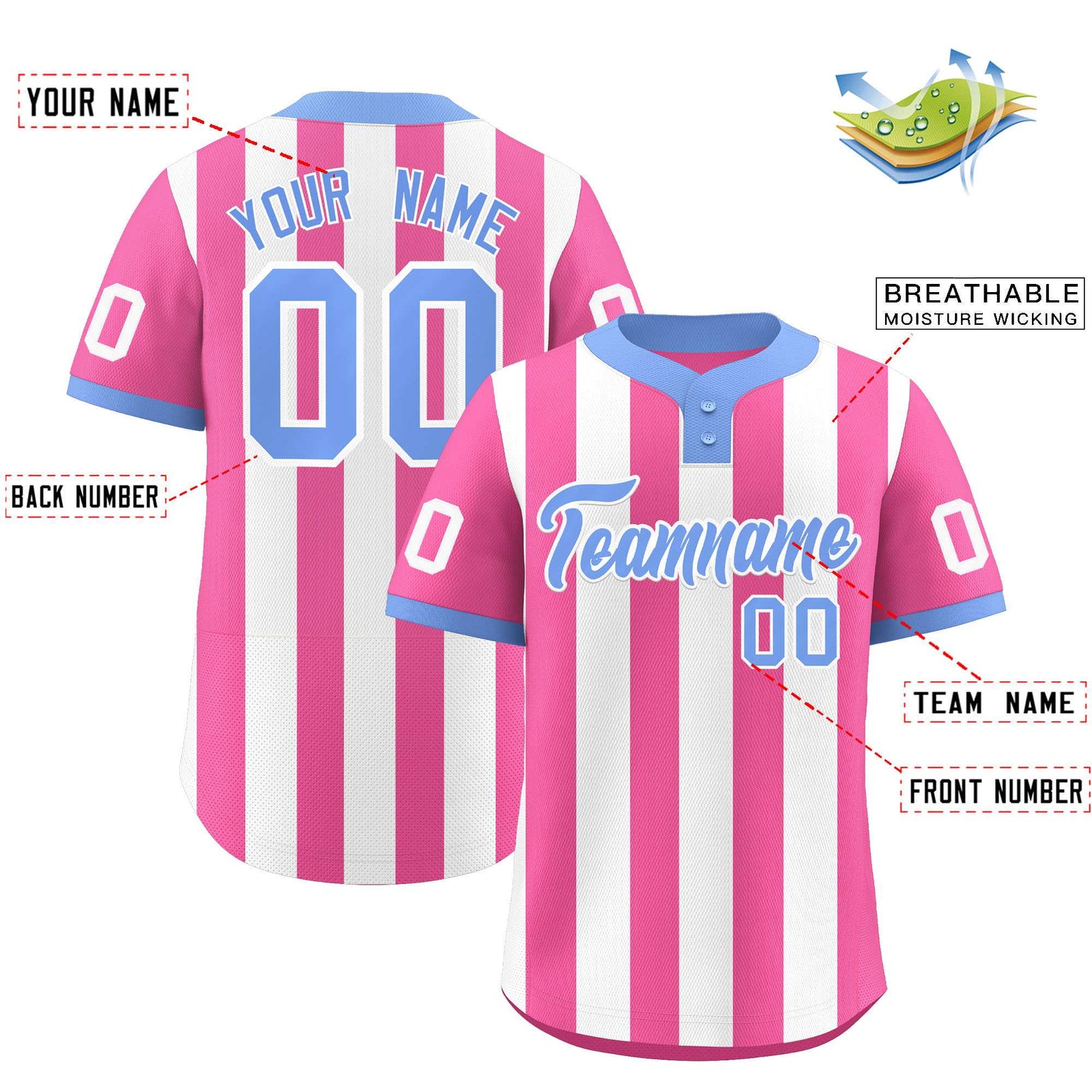 Custom Pink White Stripe Fashion Authentic Two-Button Softball Jersey
