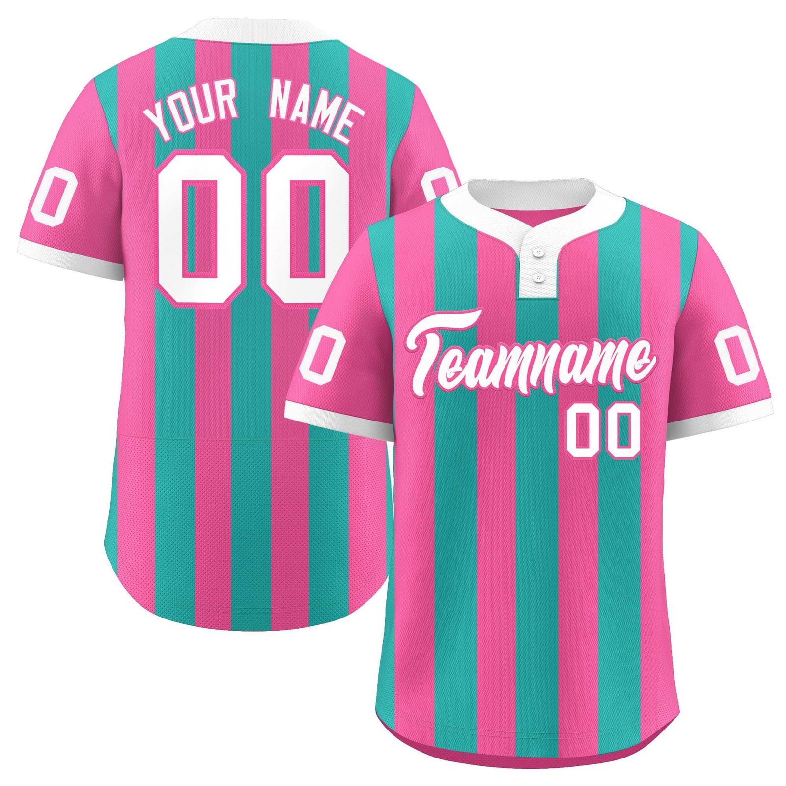 Custom Pink Aqua Stripe Fashion Authentic Two-Button Softball Jersey