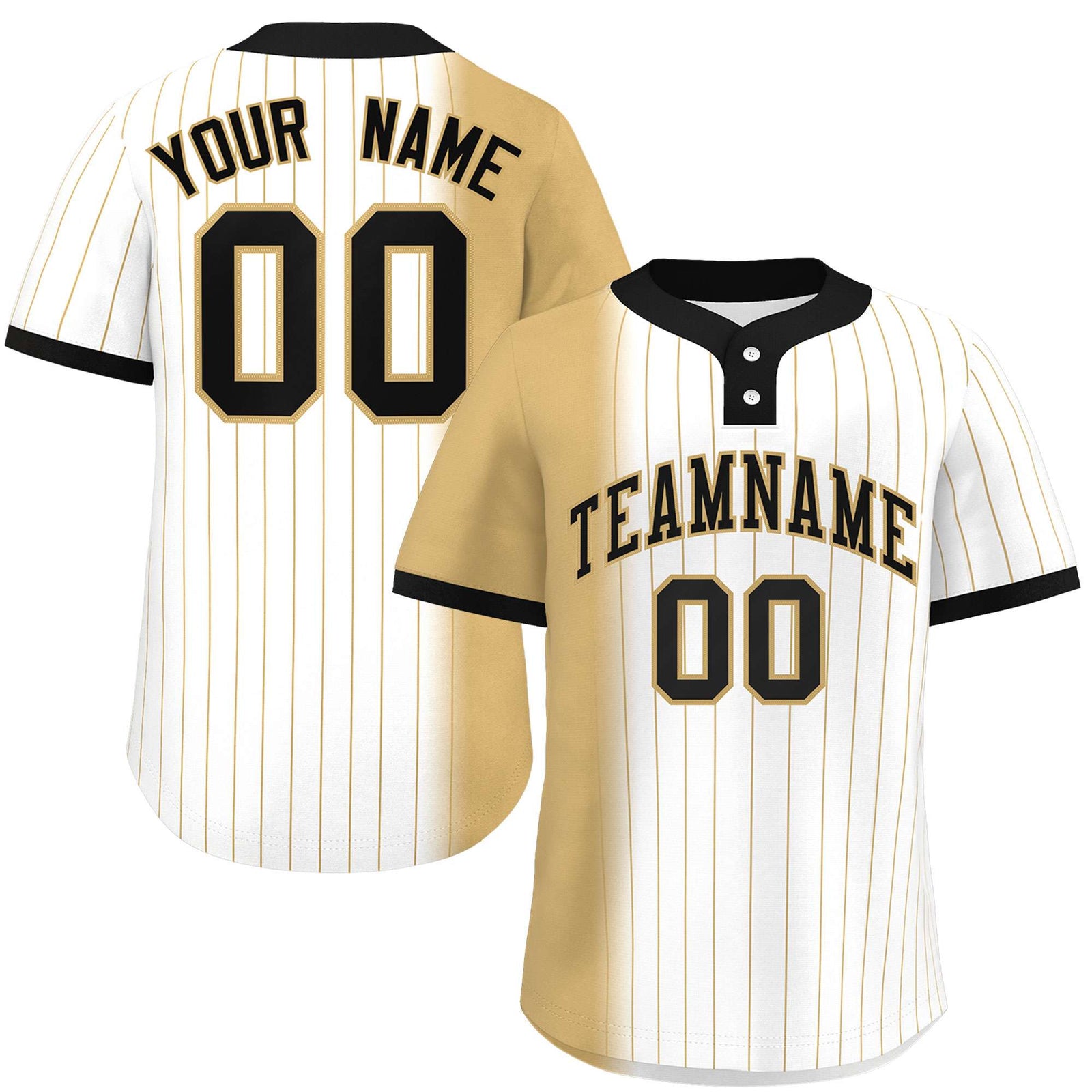 Custom Old Gold White-Black Gradient Stripe Fashion Authentic Two-Button Softball Jersey