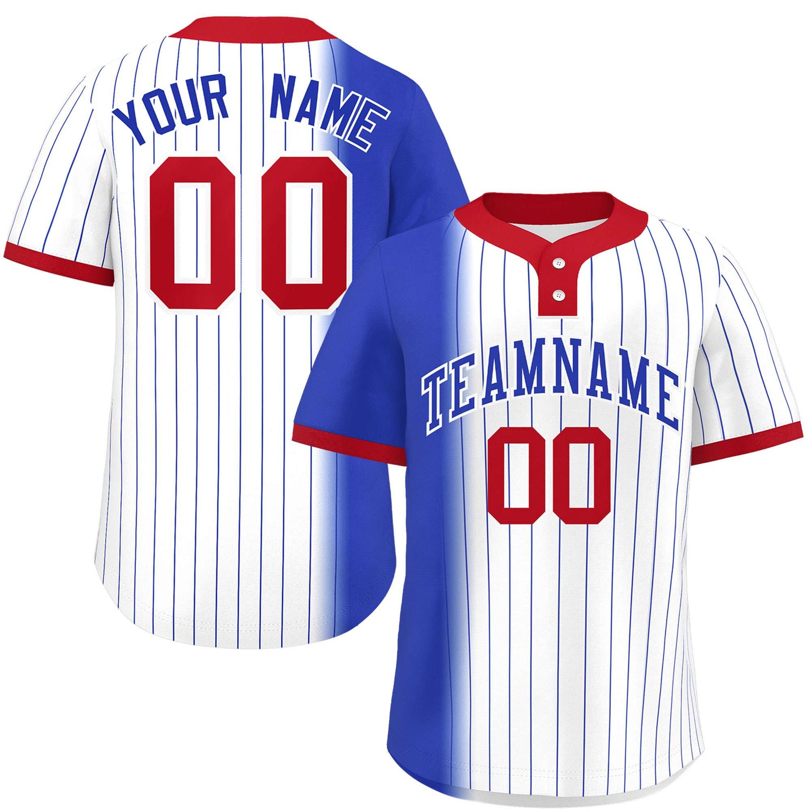 Custom Royal White-Red Gradient Stripe Fashion Authentic Two-Button Softball Jersey