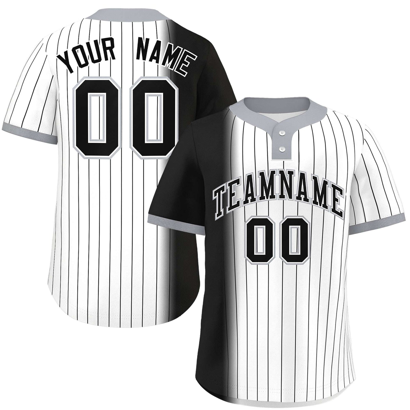 Custom Black White-Gray Gradient Stripe Fashion Authentic Two-Button Softball Jersey