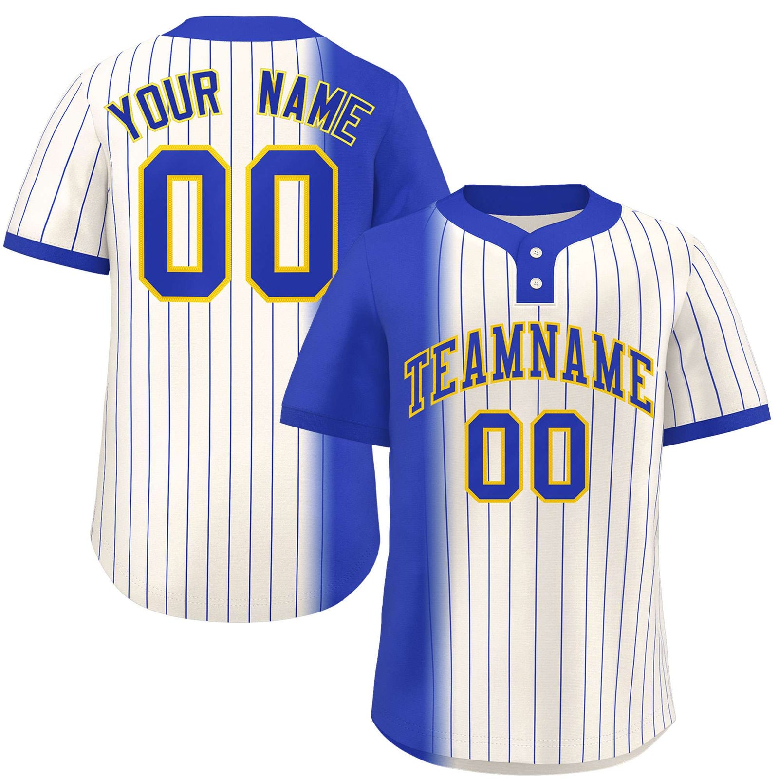 Custom Royal Cream Gradient Stripe Fashion Authentic Two-Button Softball Jersey