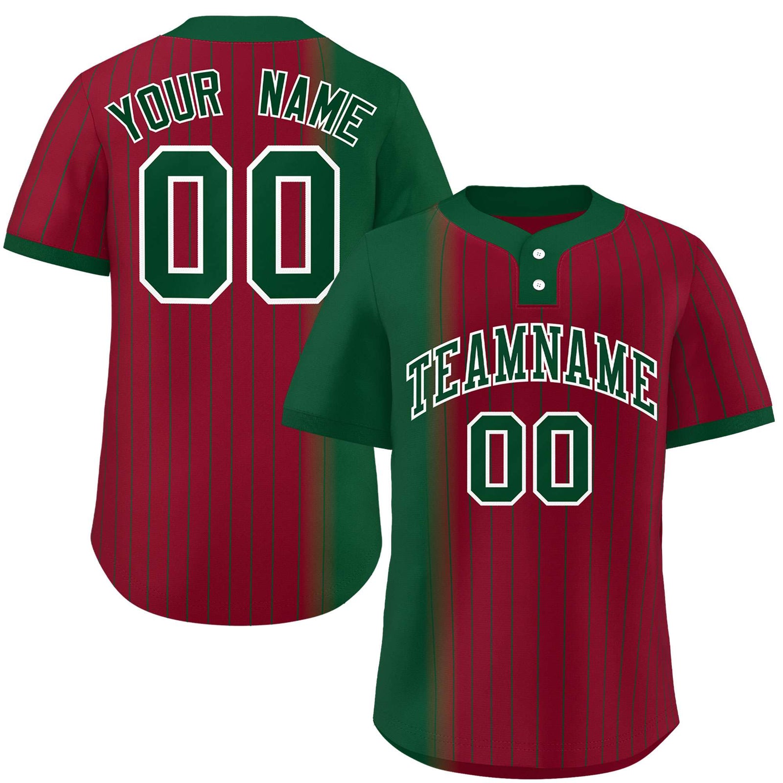 Custom Green Crimson Gradient Stripe Fashion Authentic Two-Button Softball Jersey