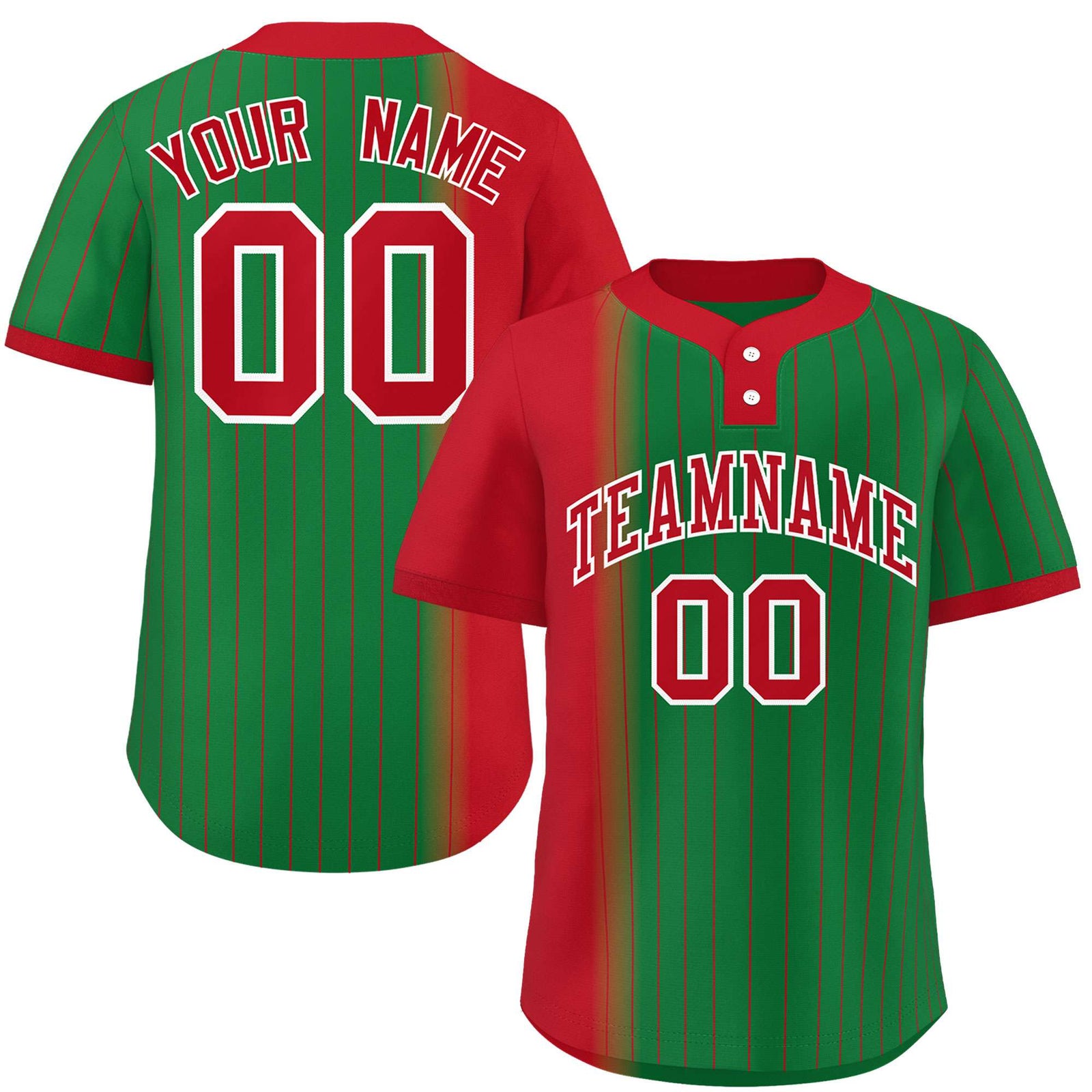 Custom Red Kelly Green Gradient Stripe Fashion Authentic Two-Button Softball Jersey