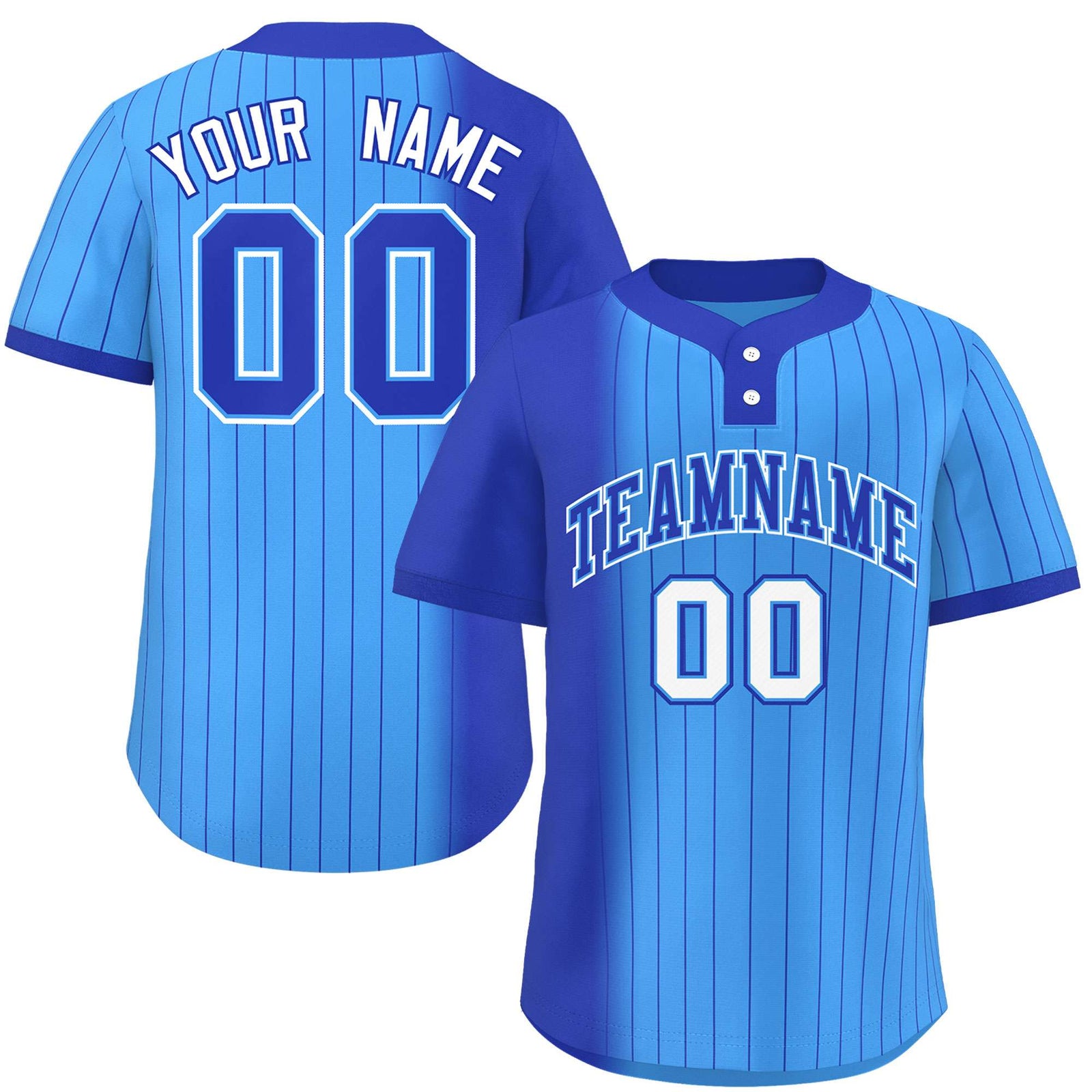 Custom Royal Powder Blue Gradient Stripe Fashion Authentic Two-Button Softball Jersey