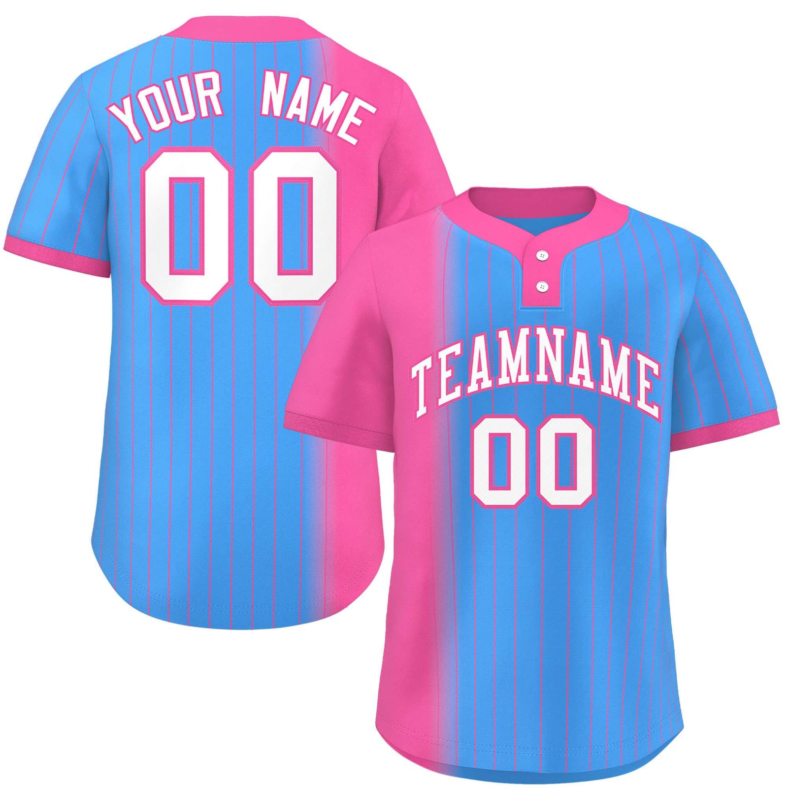 Custom Pink Powder Blue Gradient Stripe Fashion Authentic Two-Button Softball Jersey