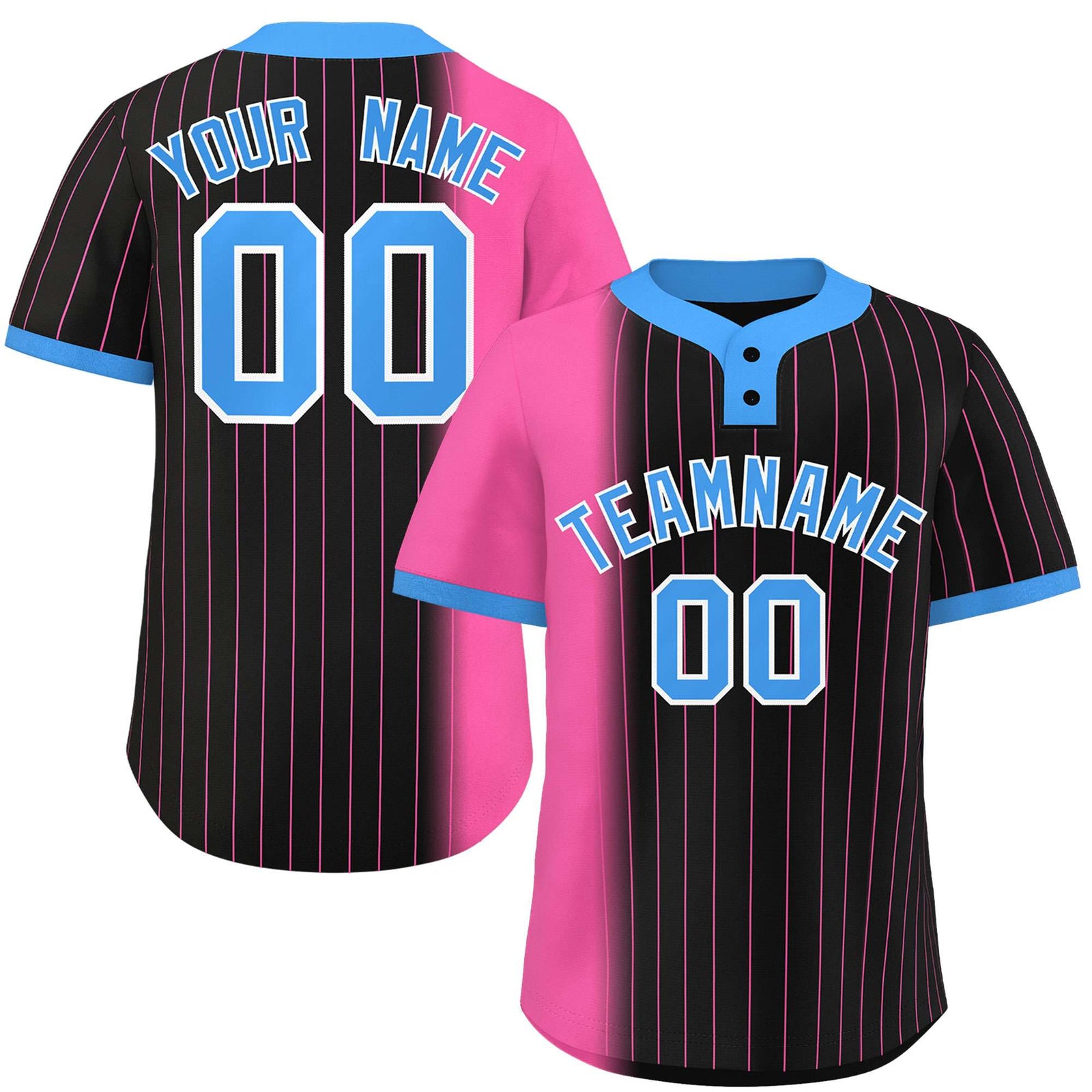 Custom Pink Black-Powder Blue Gradient Stripe Fashion Authentic Two-Button Softball Jersey