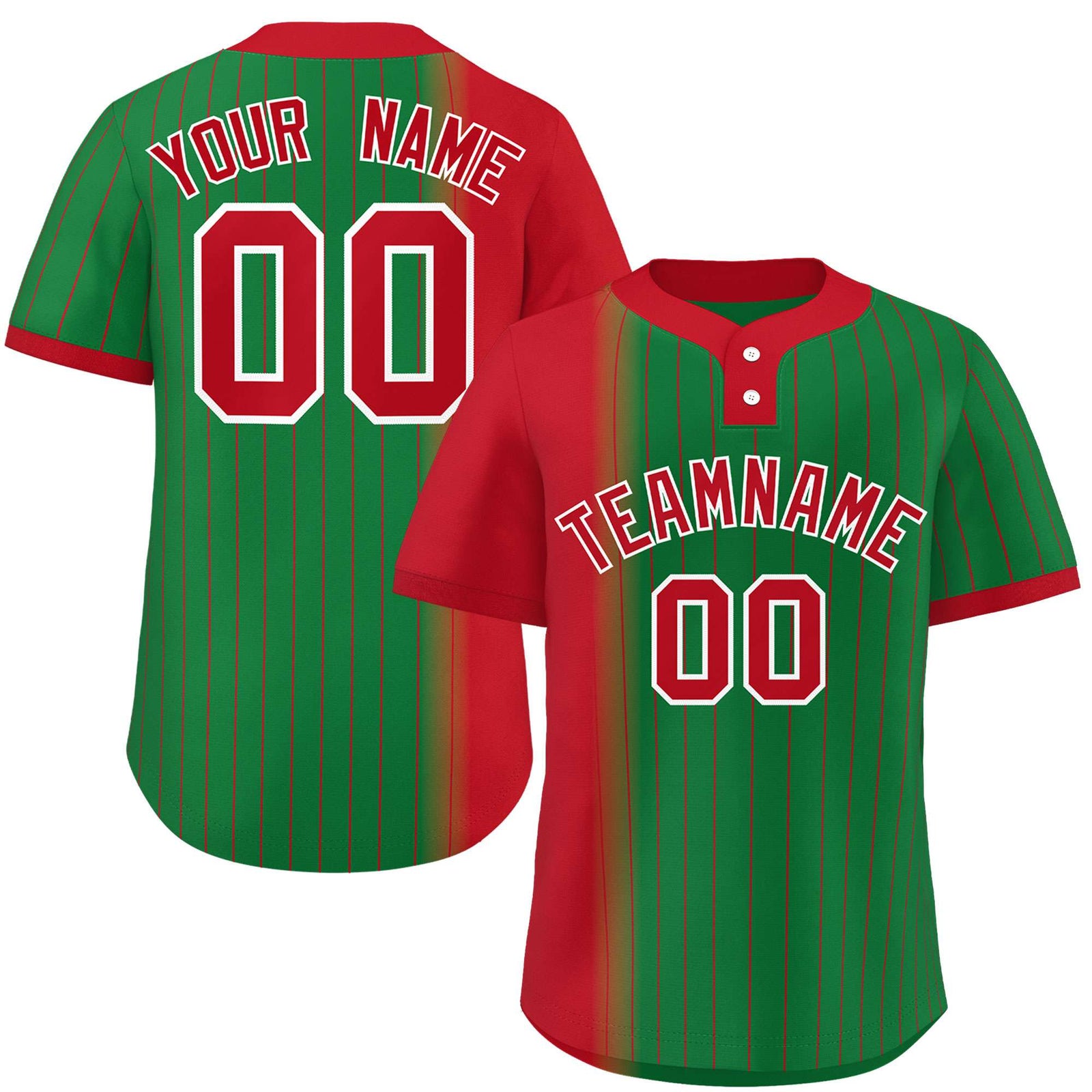Custom Red Kelly Green Gradient Stripe Fashion Authentic Two-Button Softball Jersey