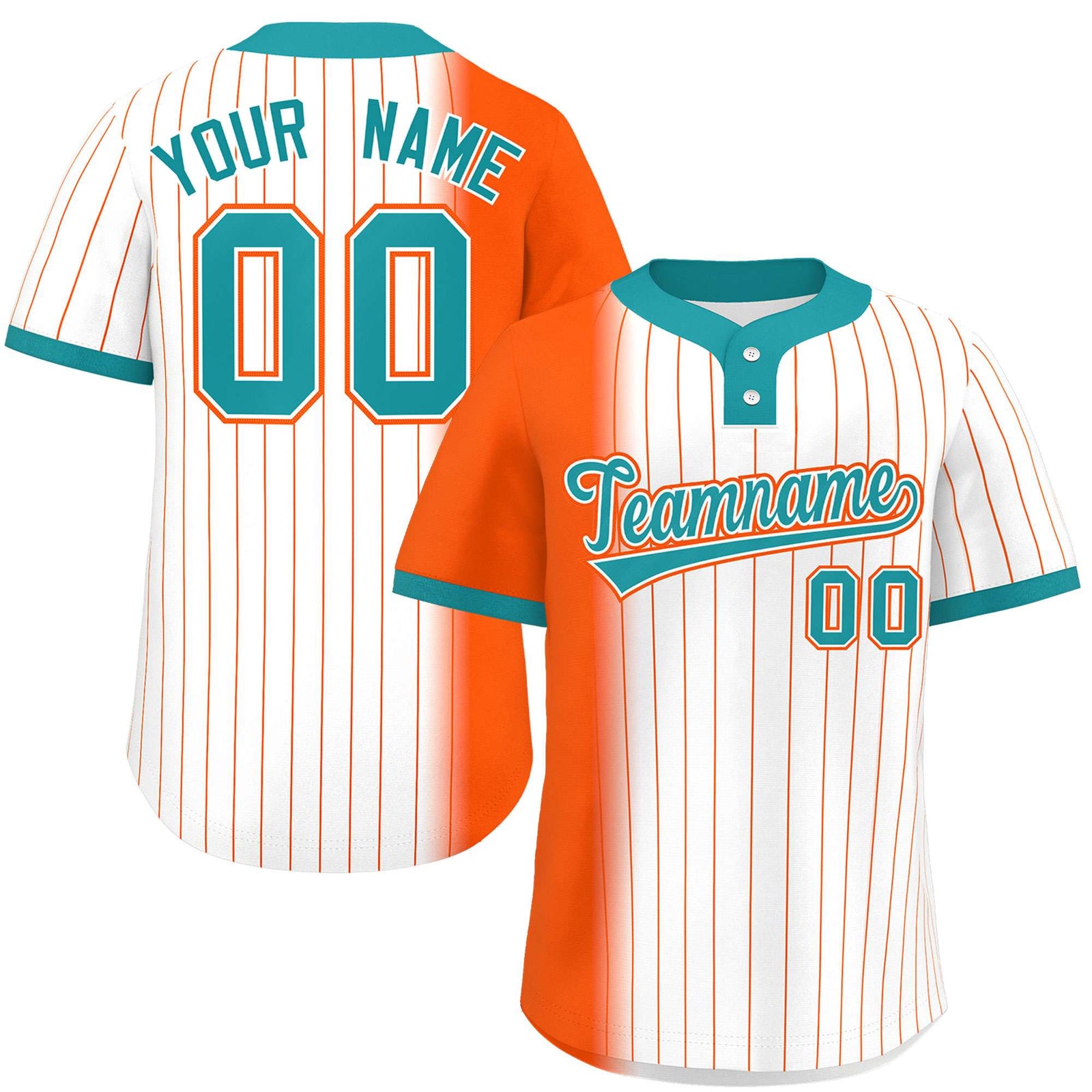 Custom Orange White-Aqua Gradient Stripe Fashion Authentic Two-Button Softball Jersey