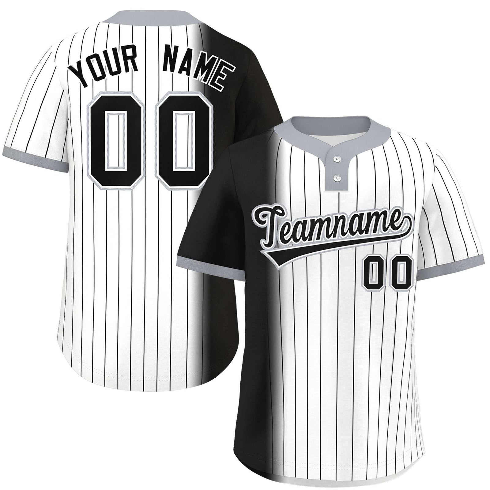 Custom Black White-Gray Gradient Stripe Fashion Authentic Two-Button Softball Jersey