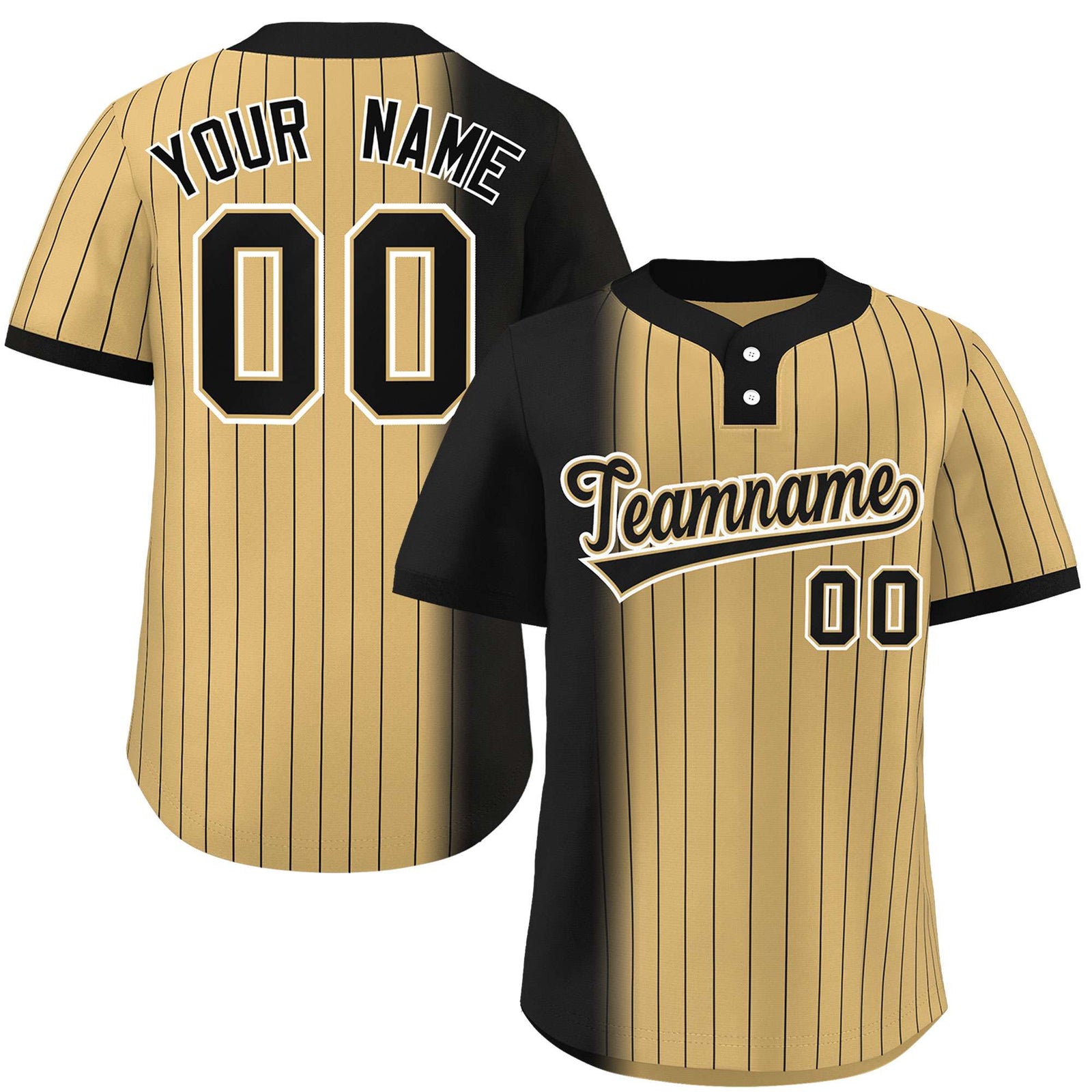 Custom Black Old Gold Gradient Stripe Fashion Authentic Two-Button Softball Jersey