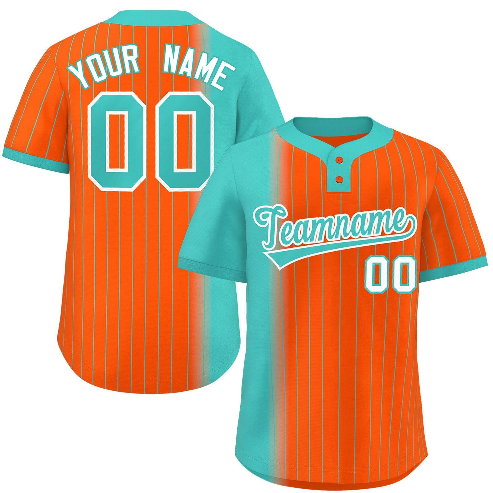 Custom Aqua Orange Gradient Stripe Fashion Authentic Two-Button Softball Jersey
