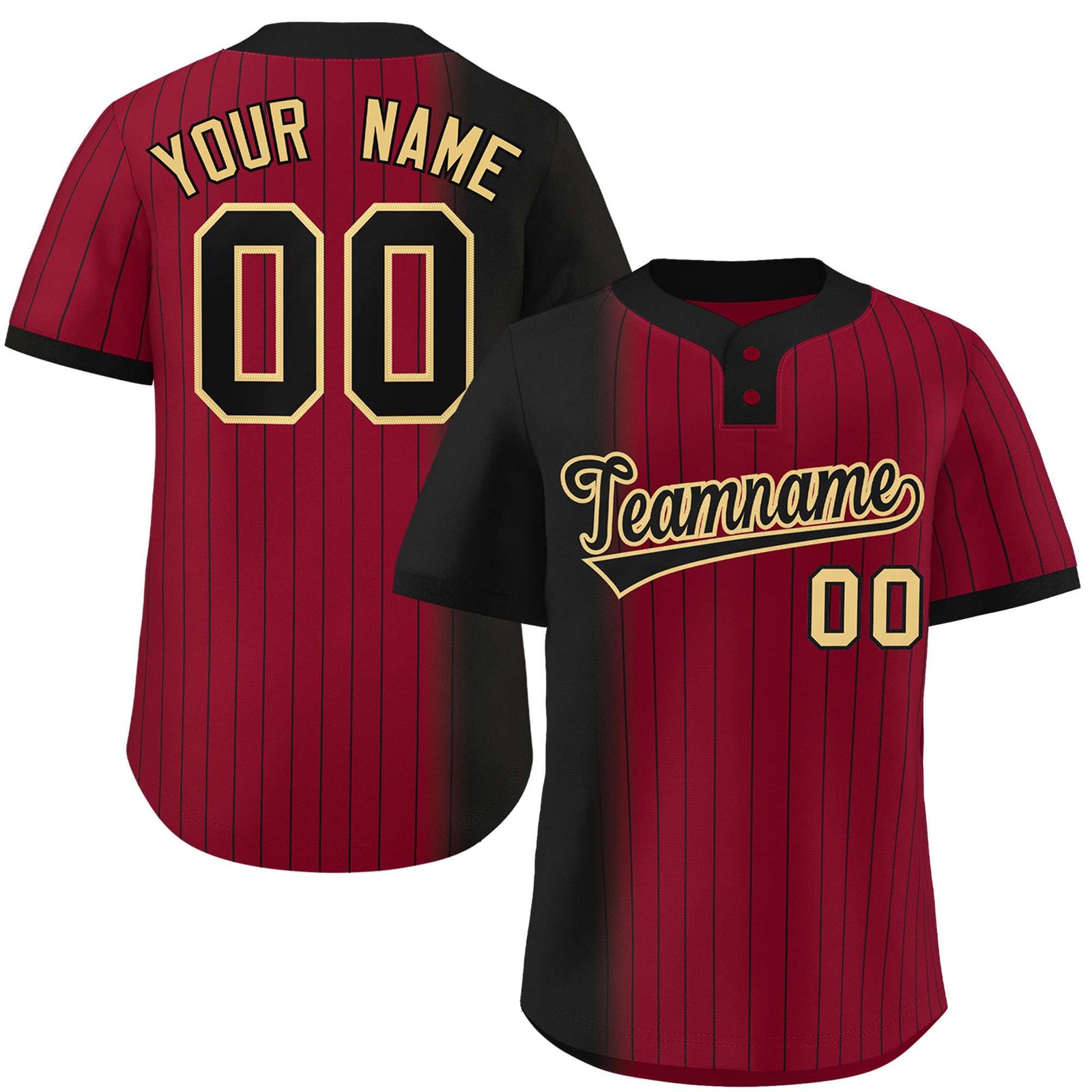 Custom Black Crimson Gradient Stripe Fashion Authentic Two-Button Softball Jersey
