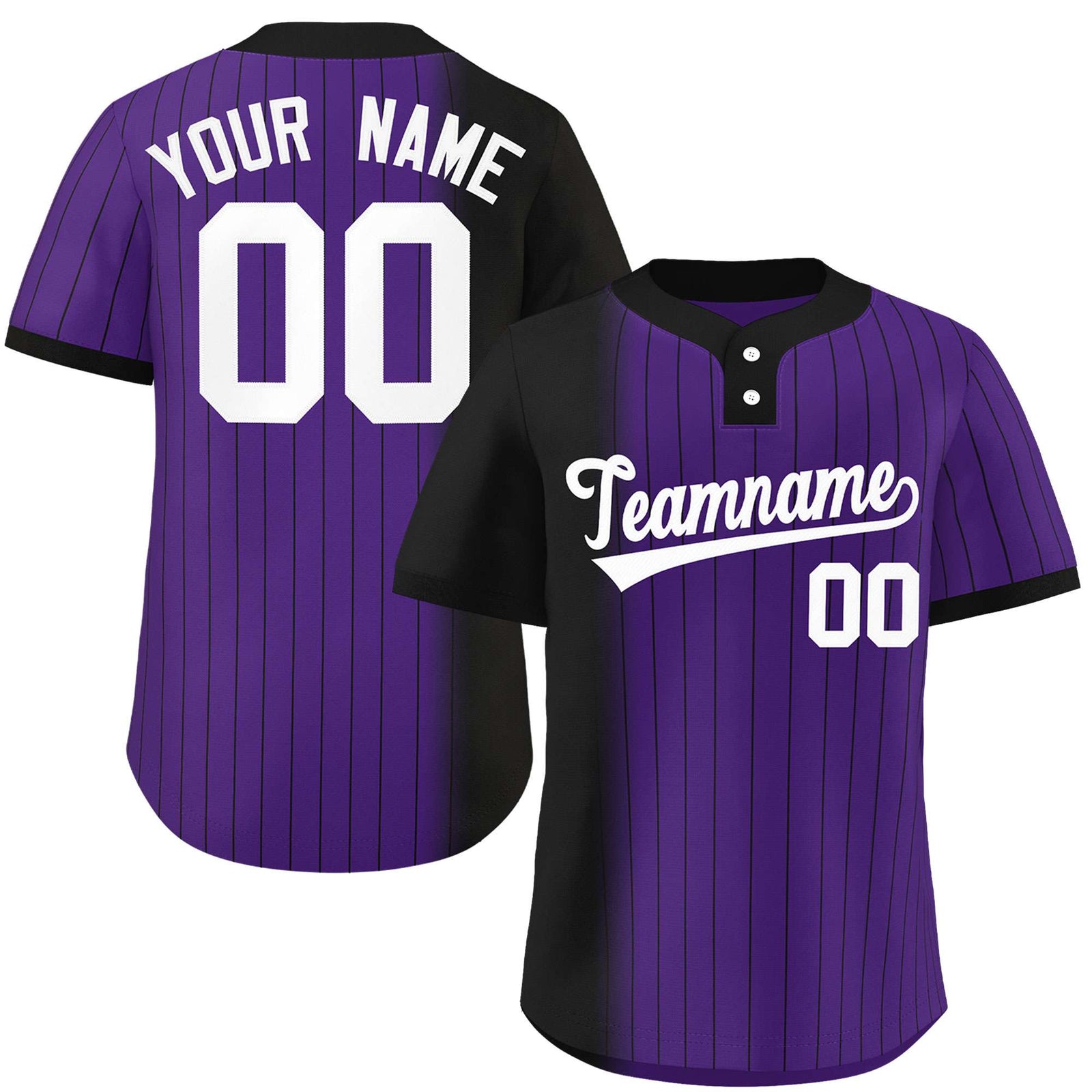 Custom Black Purple Gradient Stripe Fashion Authentic Two-Button Softball Jersey