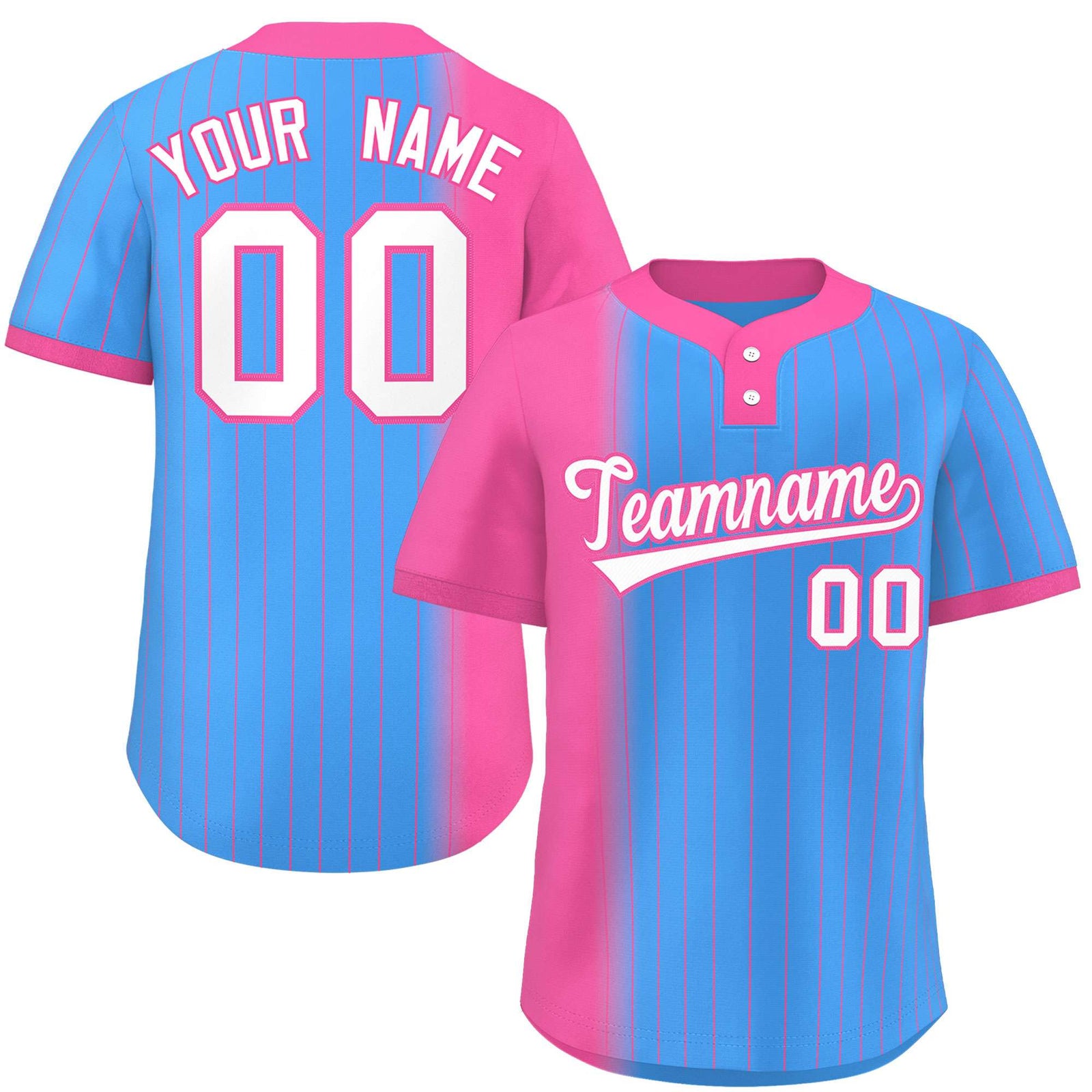 Custom Pink Powder Blue Gradient Stripe Fashion Authentic Two-Button Softball Jersey