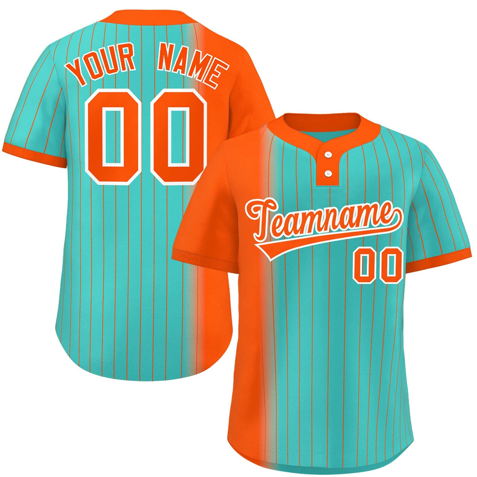 Custom Orange Aqua Gradient Stripe Fashion Authentic Two-Button Softball Jersey