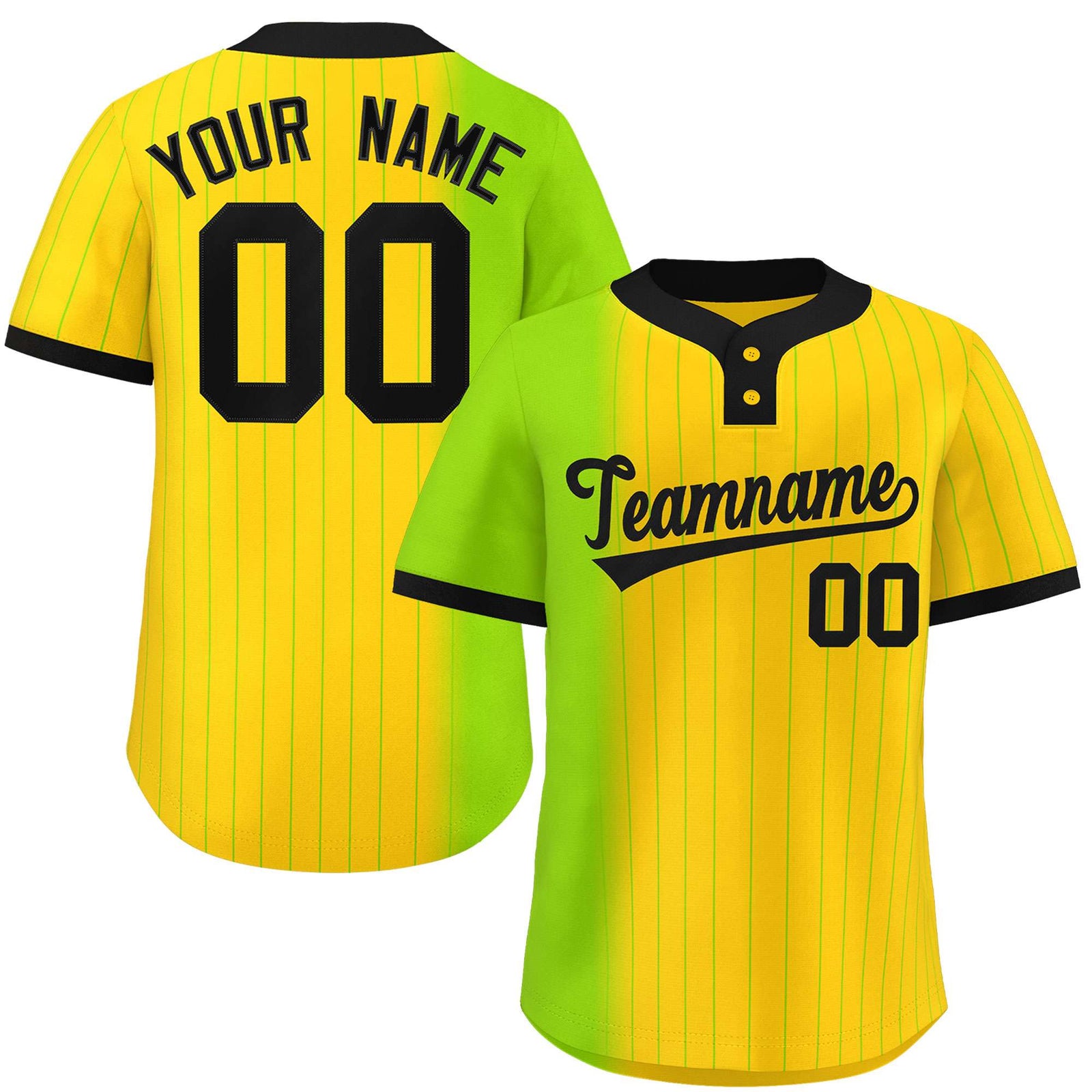 Custom Neon Green Gold Gradient Stripe Fashion Authentic Two-Button Softball Jersey
