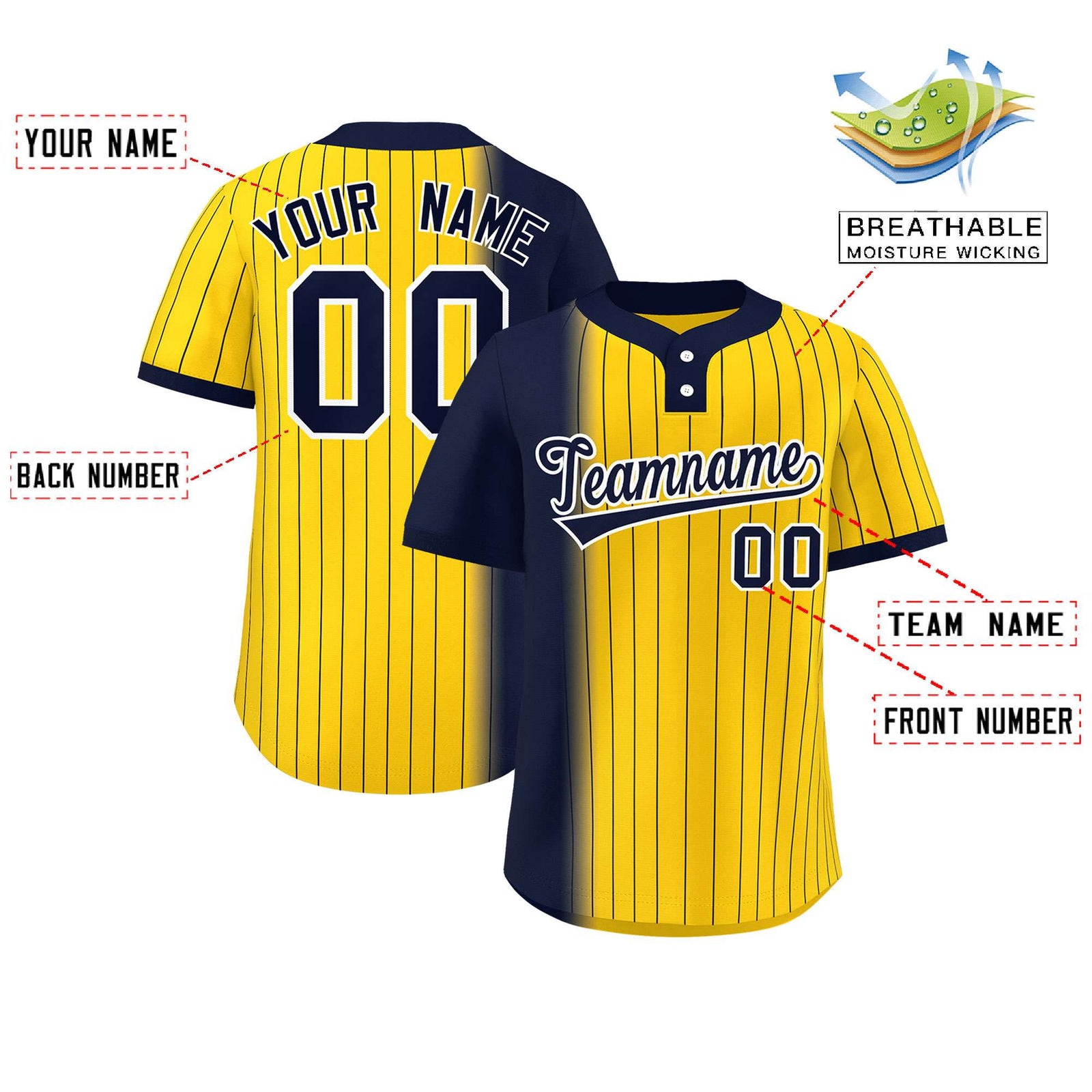Custom Navy Gold Gradient Stripe Fashion Authentic Two-Button Softball Jersey