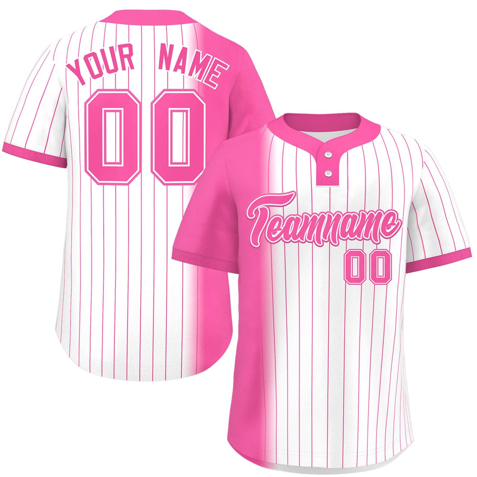 Custom Pink White Gradient Stripe Fashion Authentic Two-Button Softball Jersey