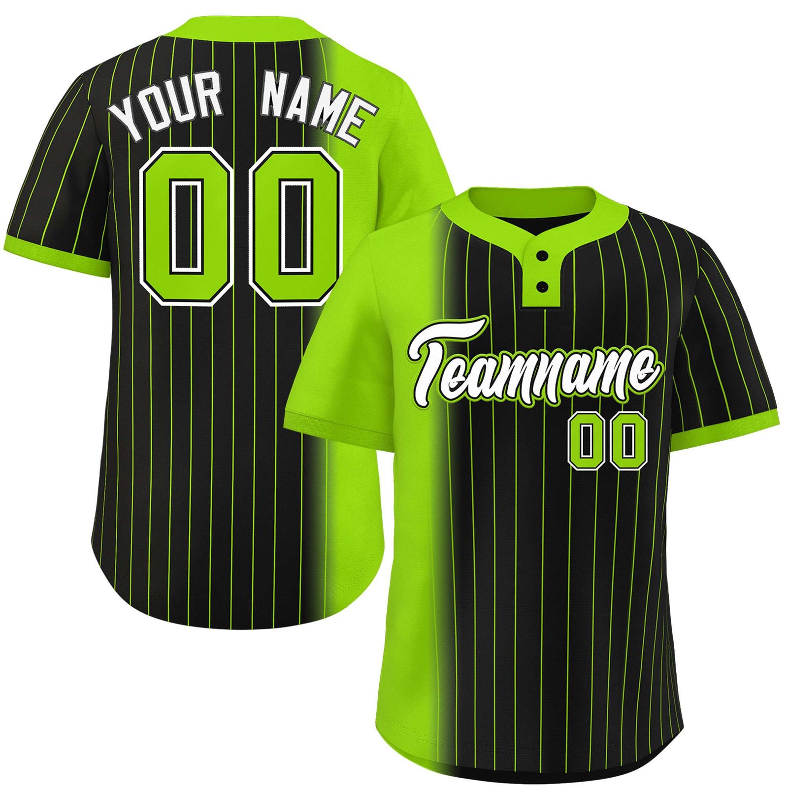 Custom Neon Green Black Gradient Stripe Fashion Authentic Two-Button Softball Jersey