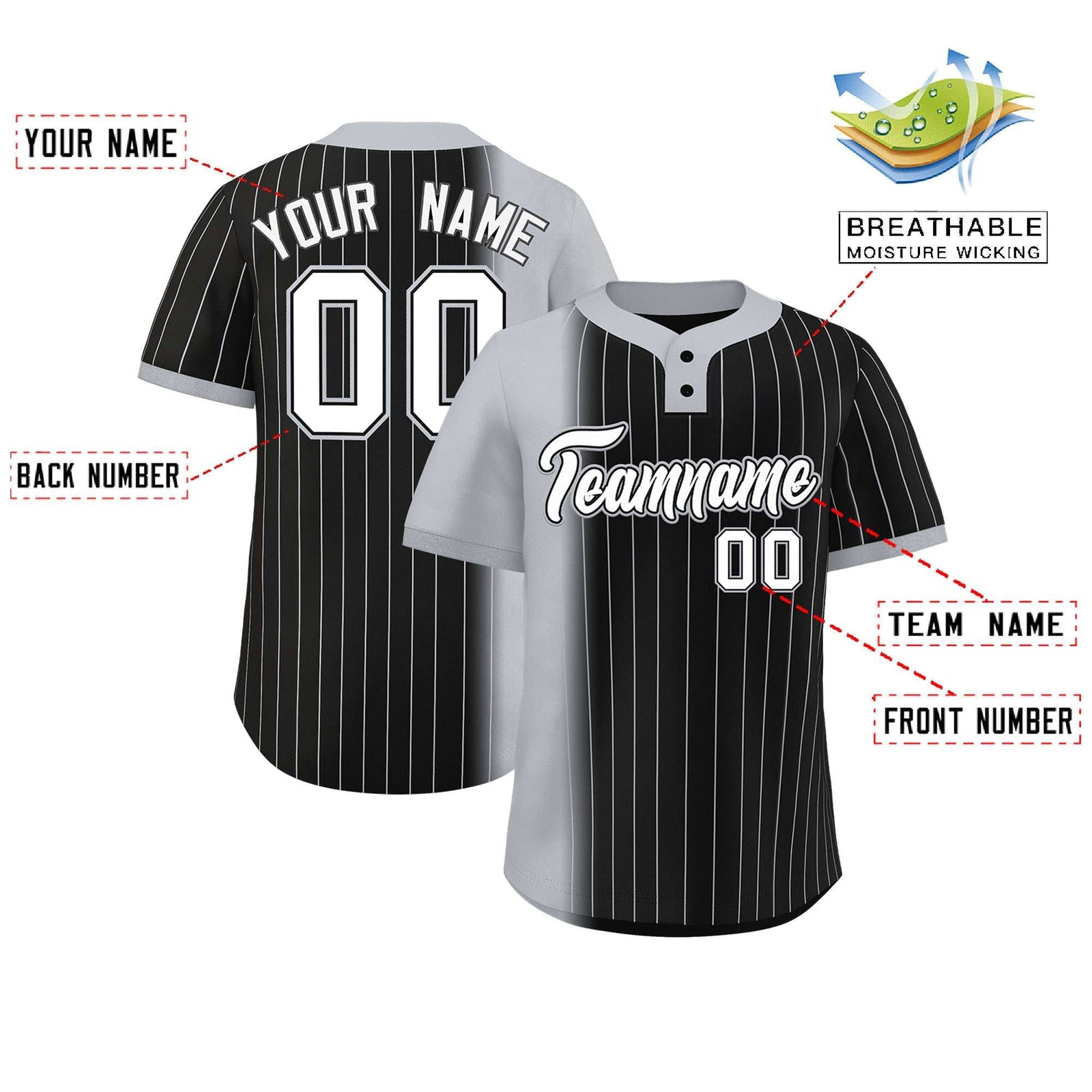 Custom Gray Black Gradient Stripe Fashion Authentic Two-Button Softball Jersey