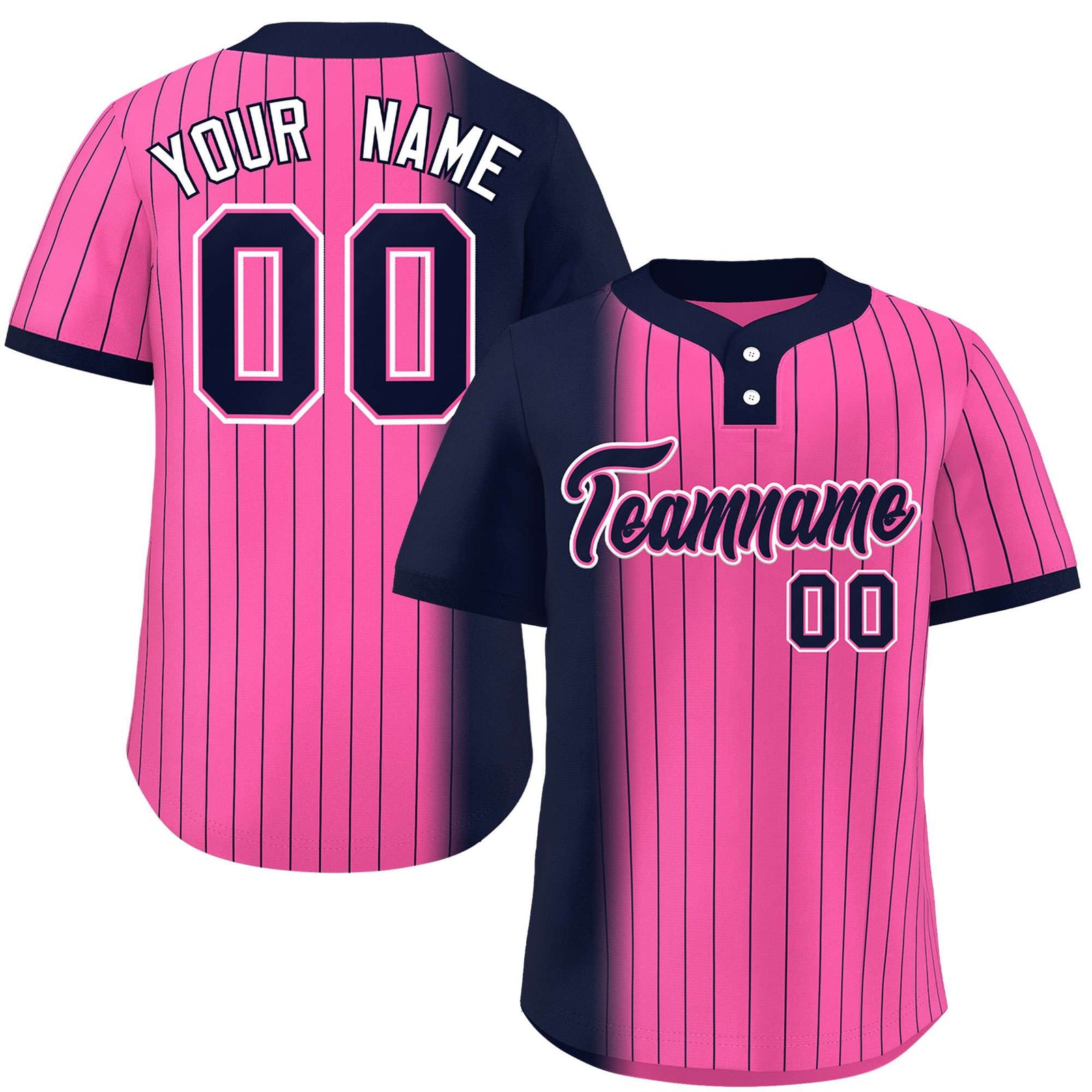 Custom Navy Pink Gradient Stripe Fashion Authentic Two-Button Softball Jersey