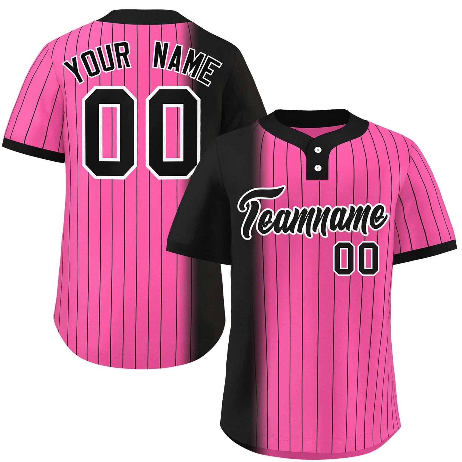 Custom Black Pink Gradient Stripe Fashion Authentic Two-Button Softball Jersey