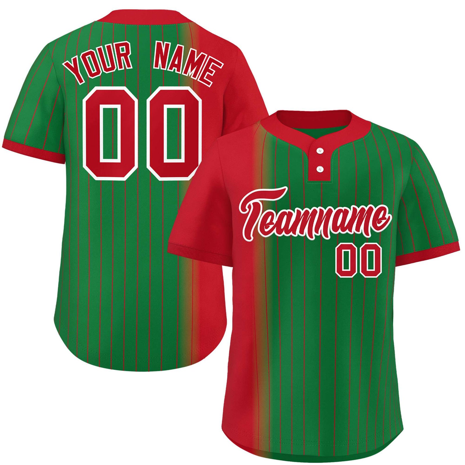 Custom Red Kelly Green Gradient Stripe Fashion Authentic Two-Button Softball Jersey