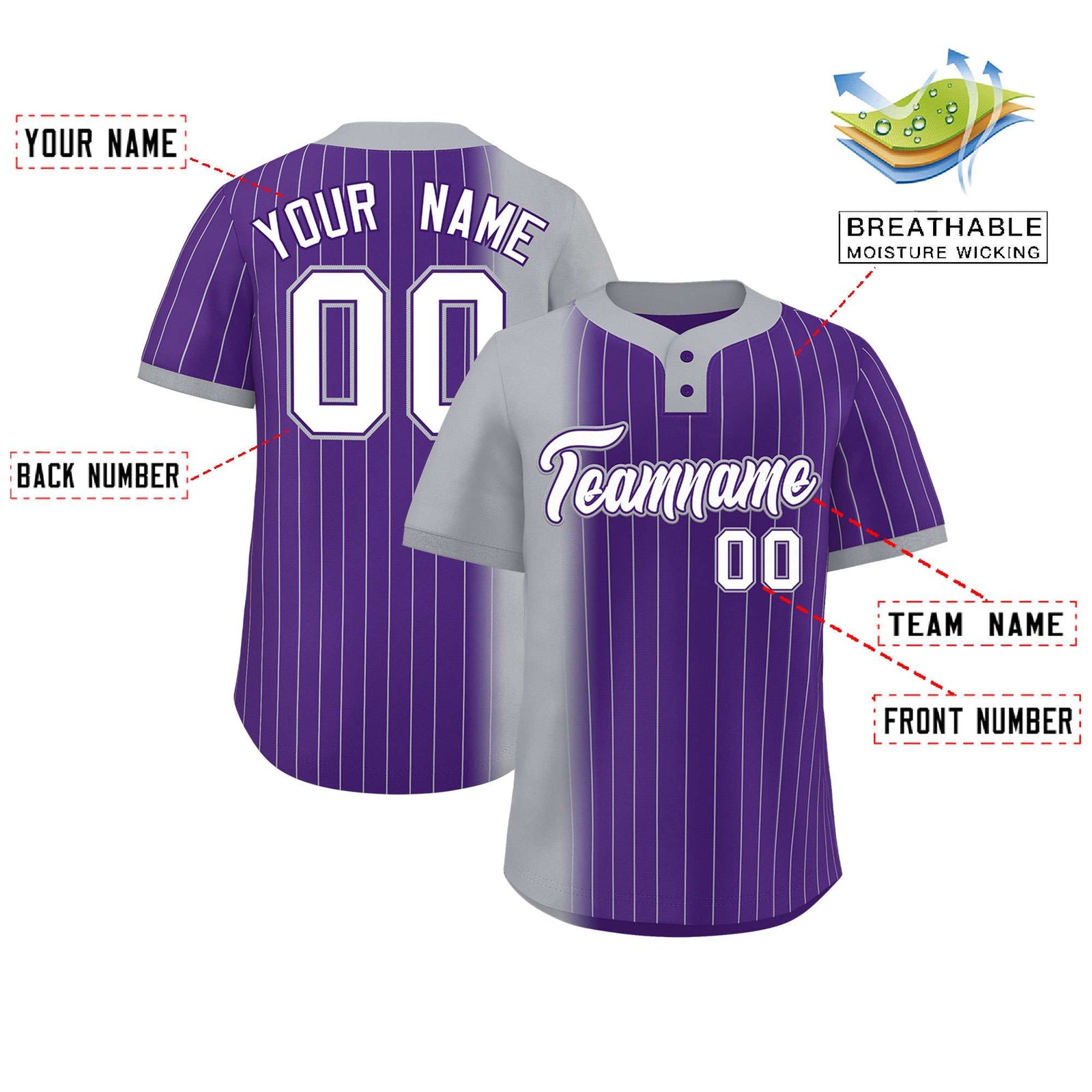 Custom Gray Purple Gradient Stripe Fashion Authentic Two-Button Softball Jersey