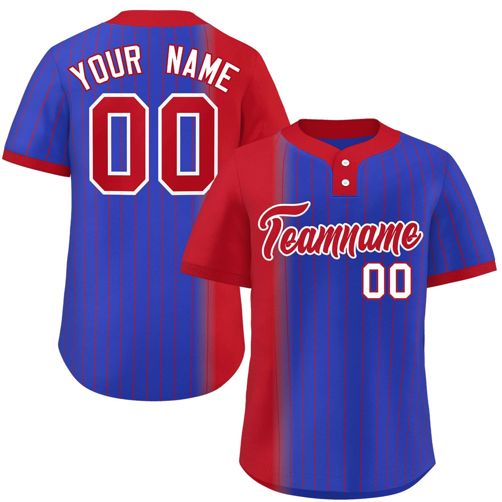 Custom Red Royal Gradient Stripe Fashion Authentic Two-Button Softball Jersey