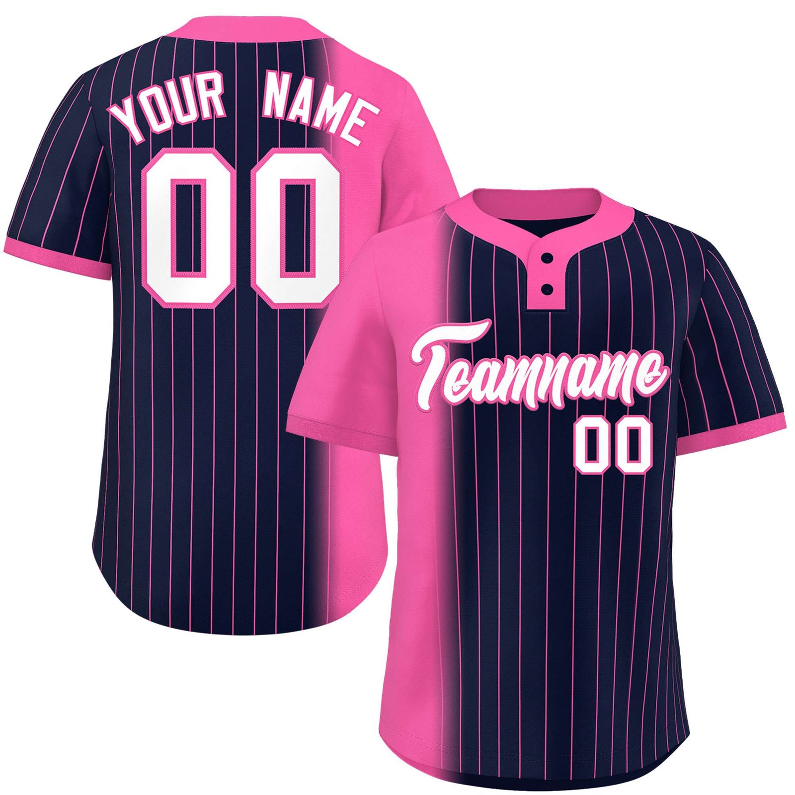Custom Pink Navy Gradient Stripe Fashion Authentic Two-Button Softball Jersey