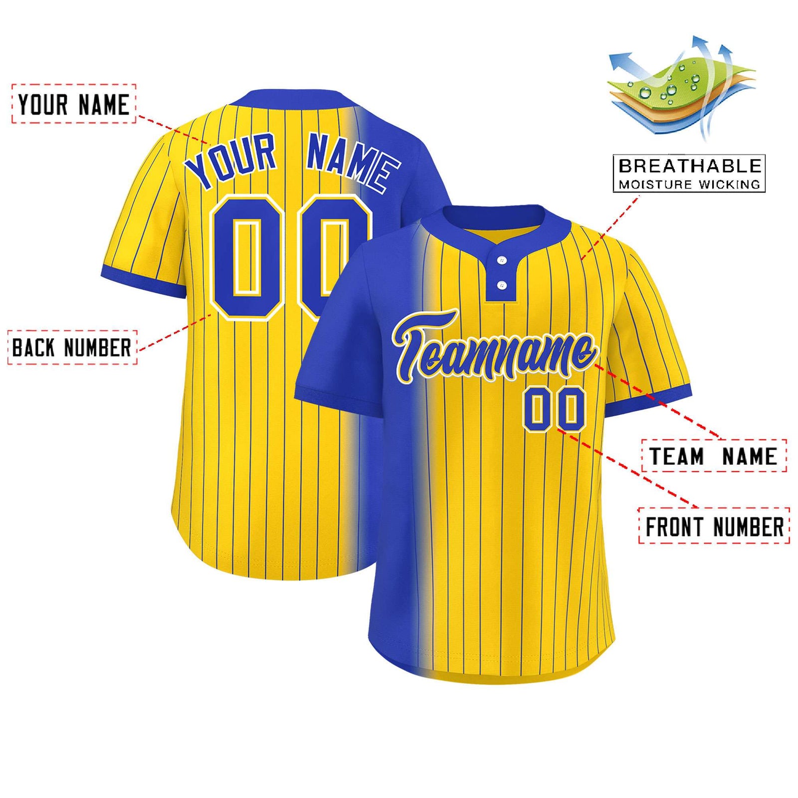 Custom Royal Gold Gradient Stripe Fashion Authentic Two-Button Softball Jersey