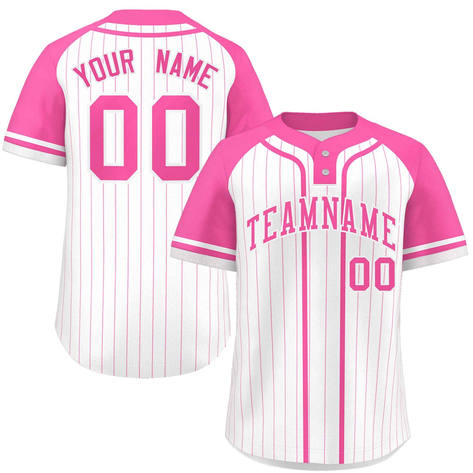 Custom White Pink Stripe Fashion Raglan Sleeves Authentic Two-Button Softball Jersey