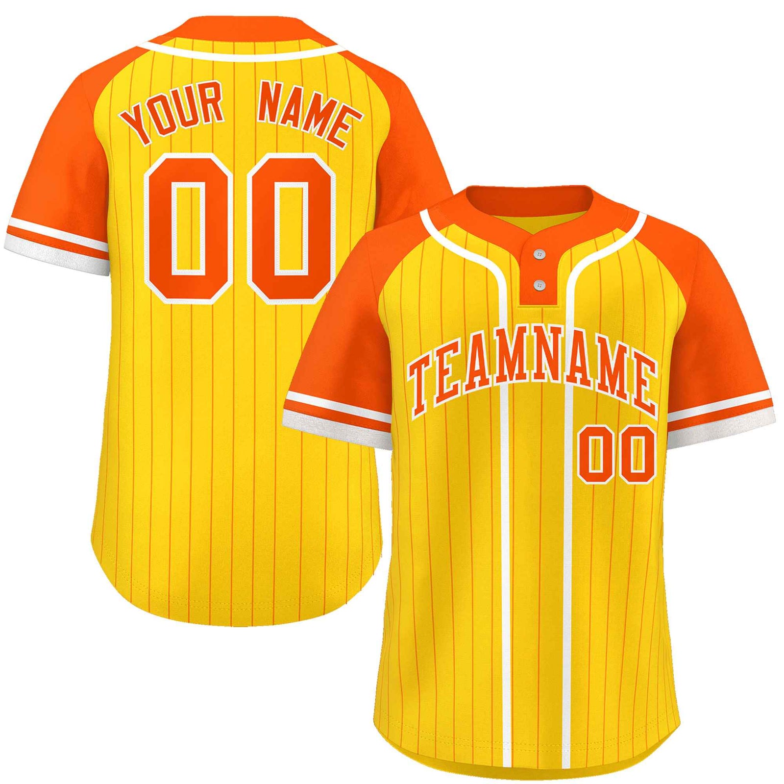 Custom Gold Orange-White Stripe Fashion Raglan Sleeves Authentic Two-Button Softball Jersey