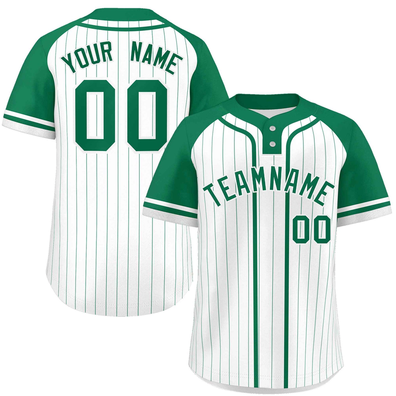 Custom White Kelly Green Stripe Fashion Raglan Sleeves Authentic Two-Button Softball Jersey
