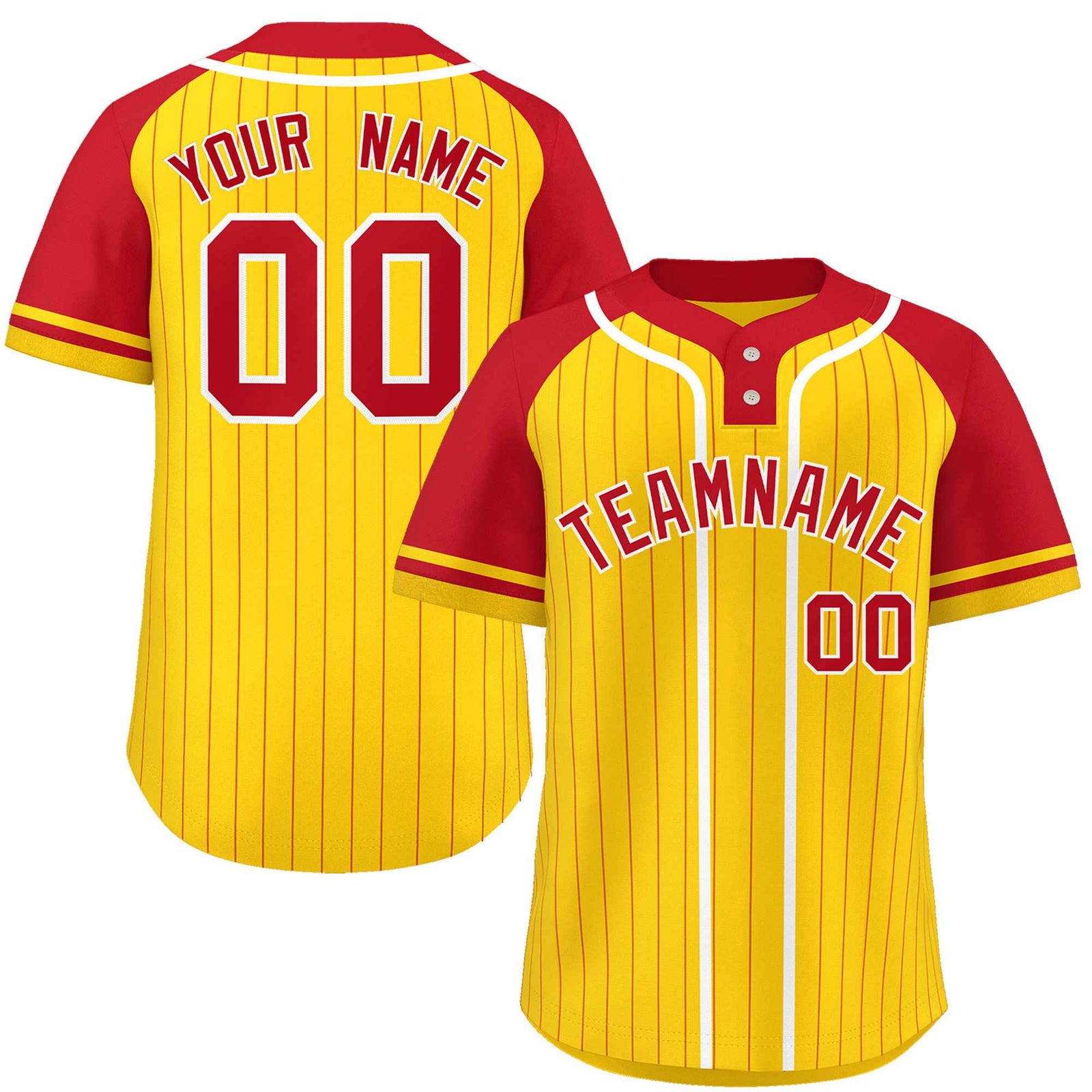 Custom Gold Red-White Stripe Fashion Raglan Sleeves Authentic Two-Button Softball Jersey