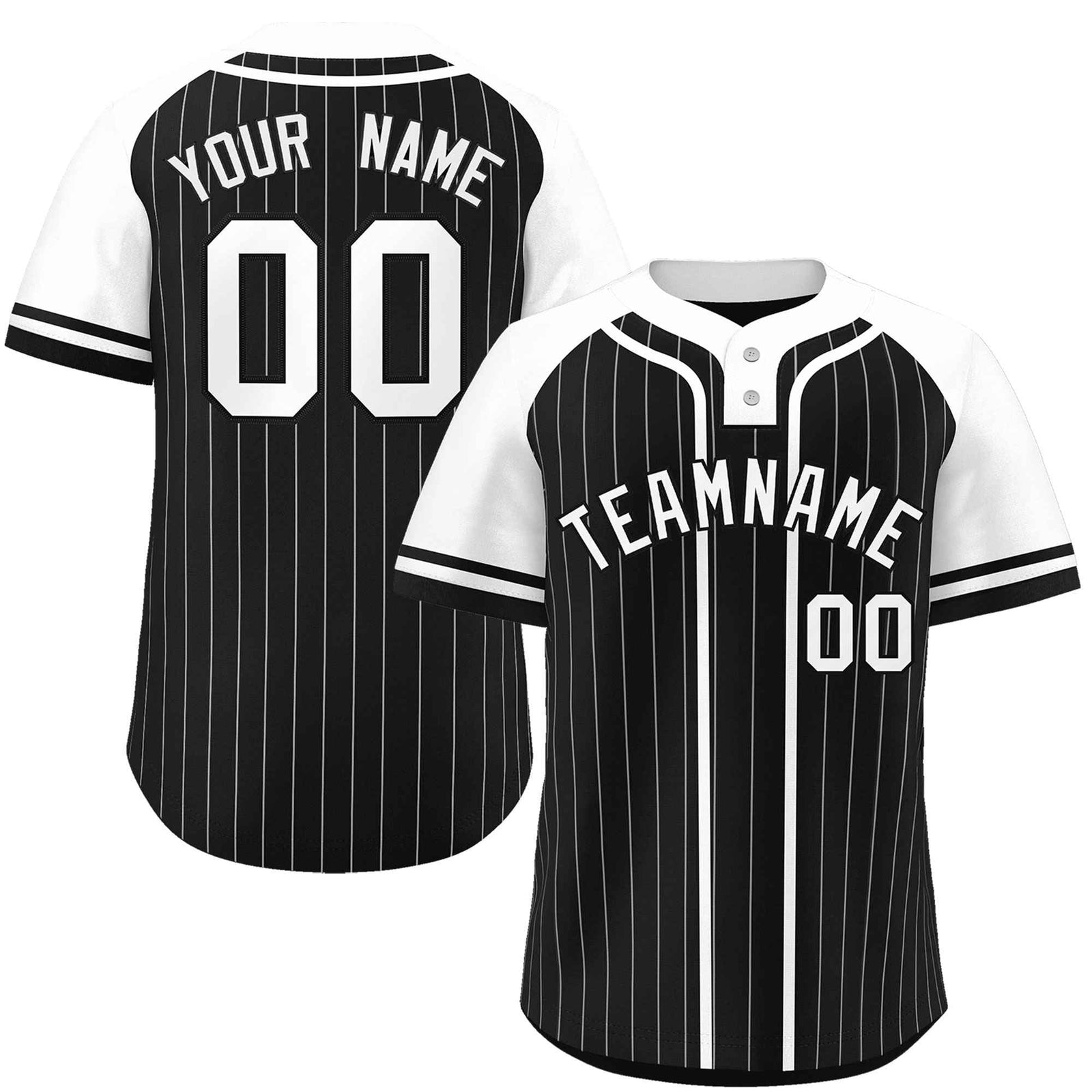 Custom Black White Stripe Fashion Raglan Sleeves Authentic Two-Button Softball Jersey