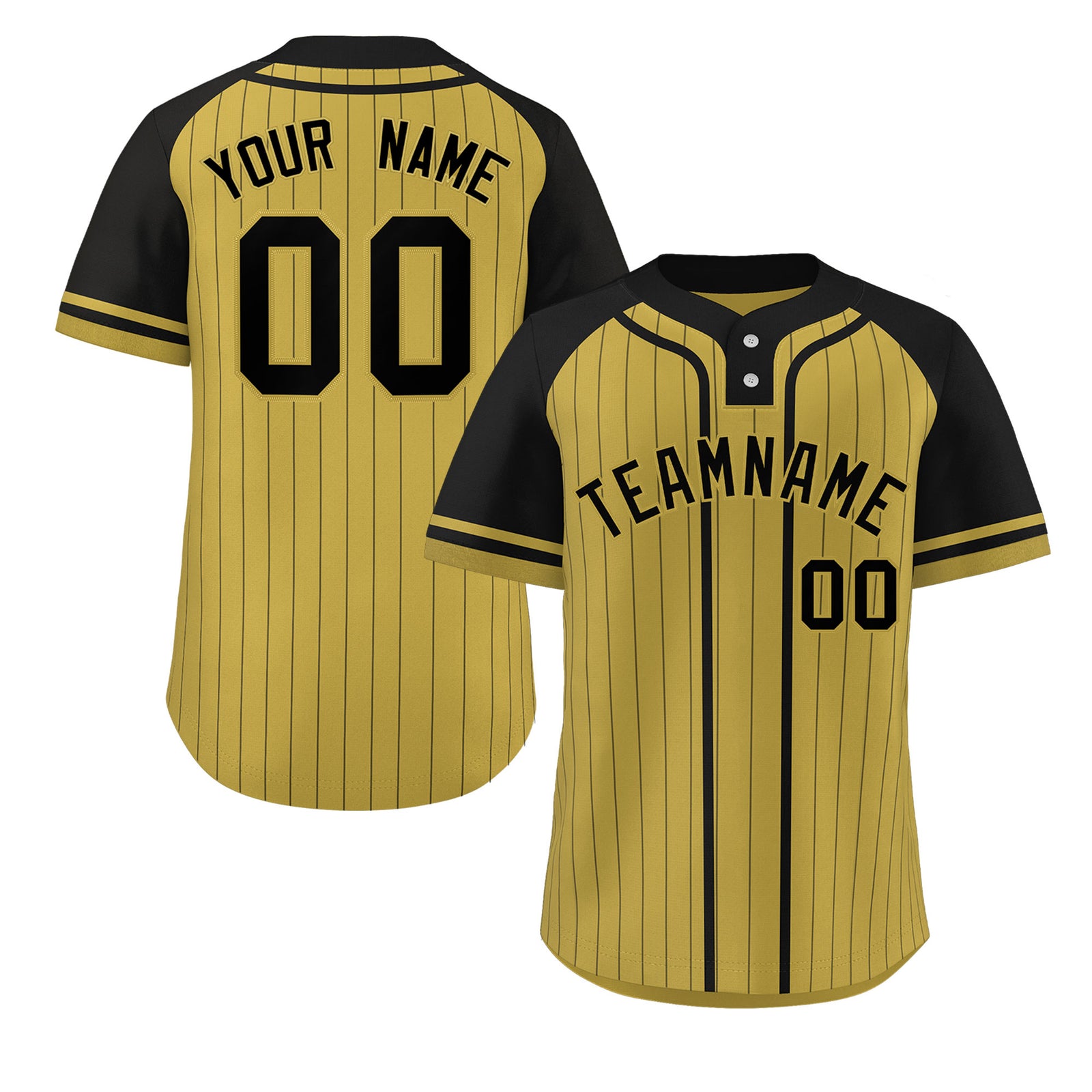 Custom Old Gold Black Stripe Fashion Raglan Sleeves Authentic Two-Button Softball Jersey